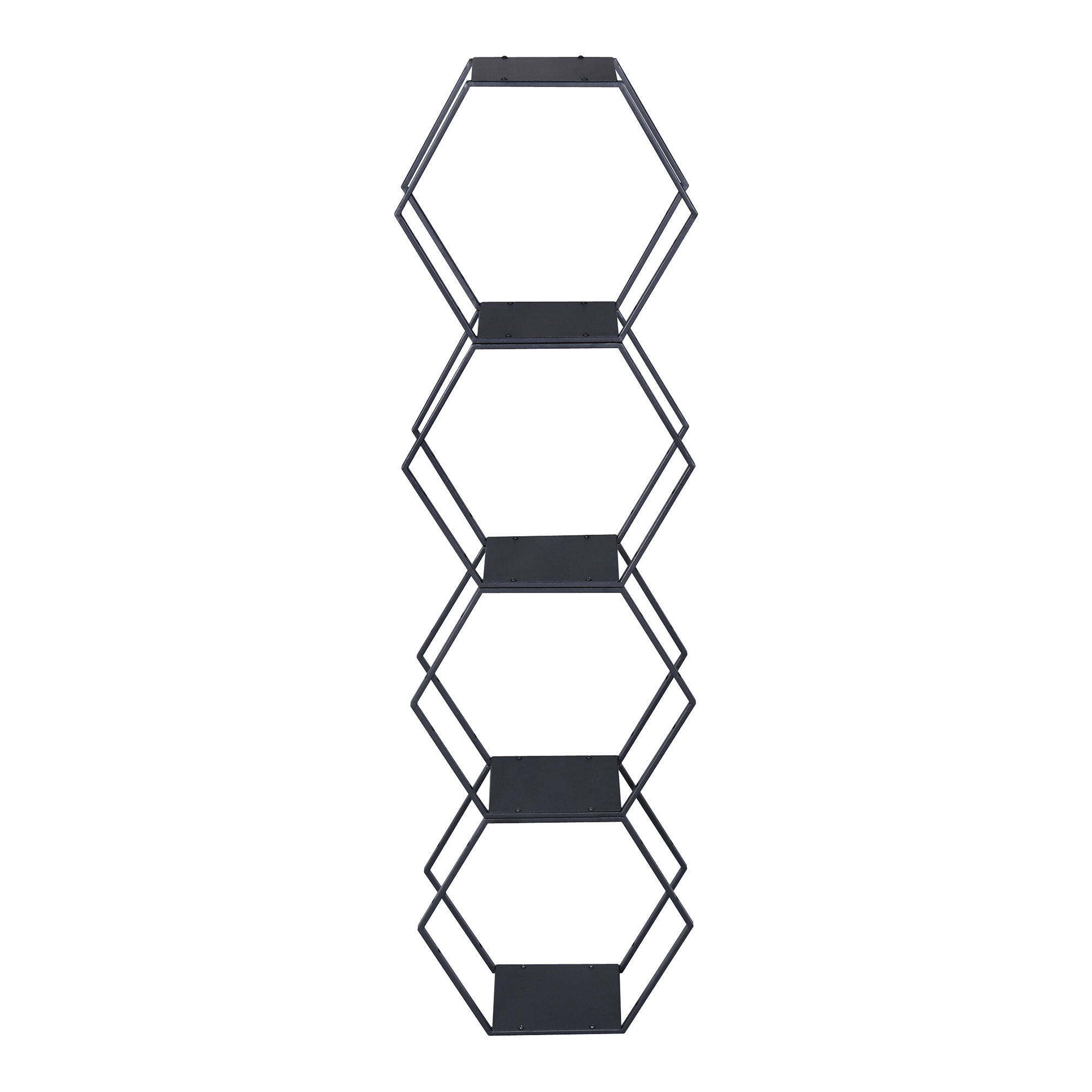 Set 4 rafturi hexagonale din oțel negru pentru decor și depozitare