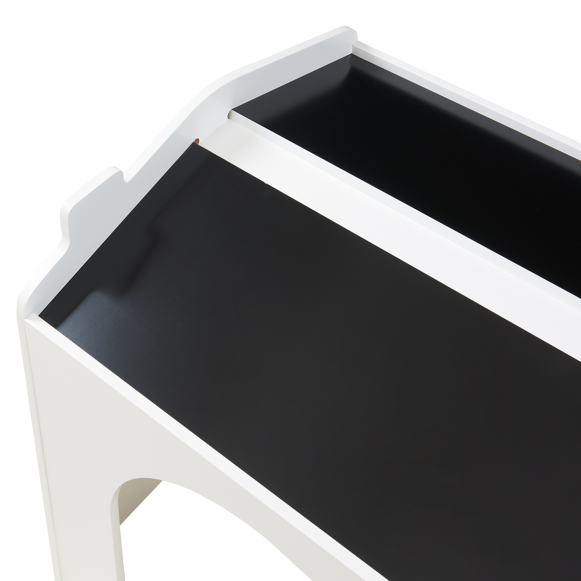 Masă de desen pentru copii Romso cu 2 scaune, albă, tip căsuță