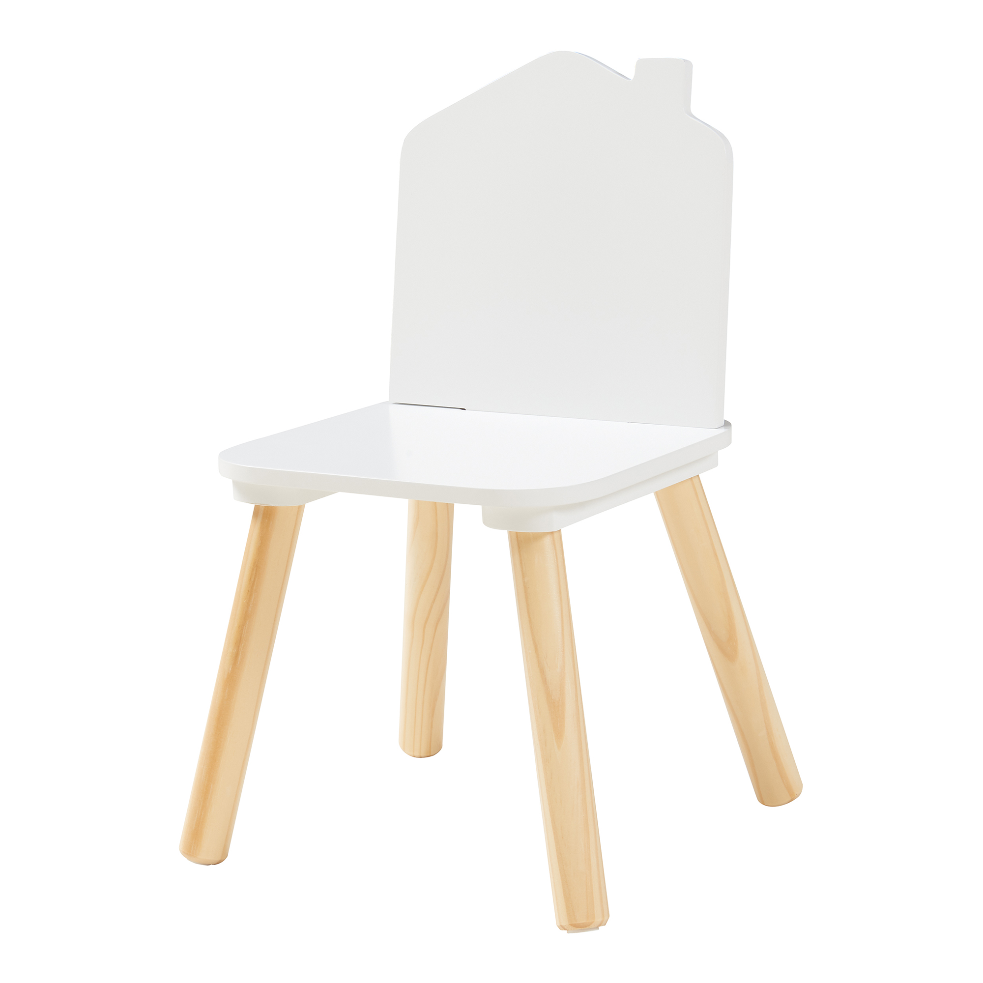 Masă de desen pentru copii Romso cu 2 scaune, albă, tip căsuță