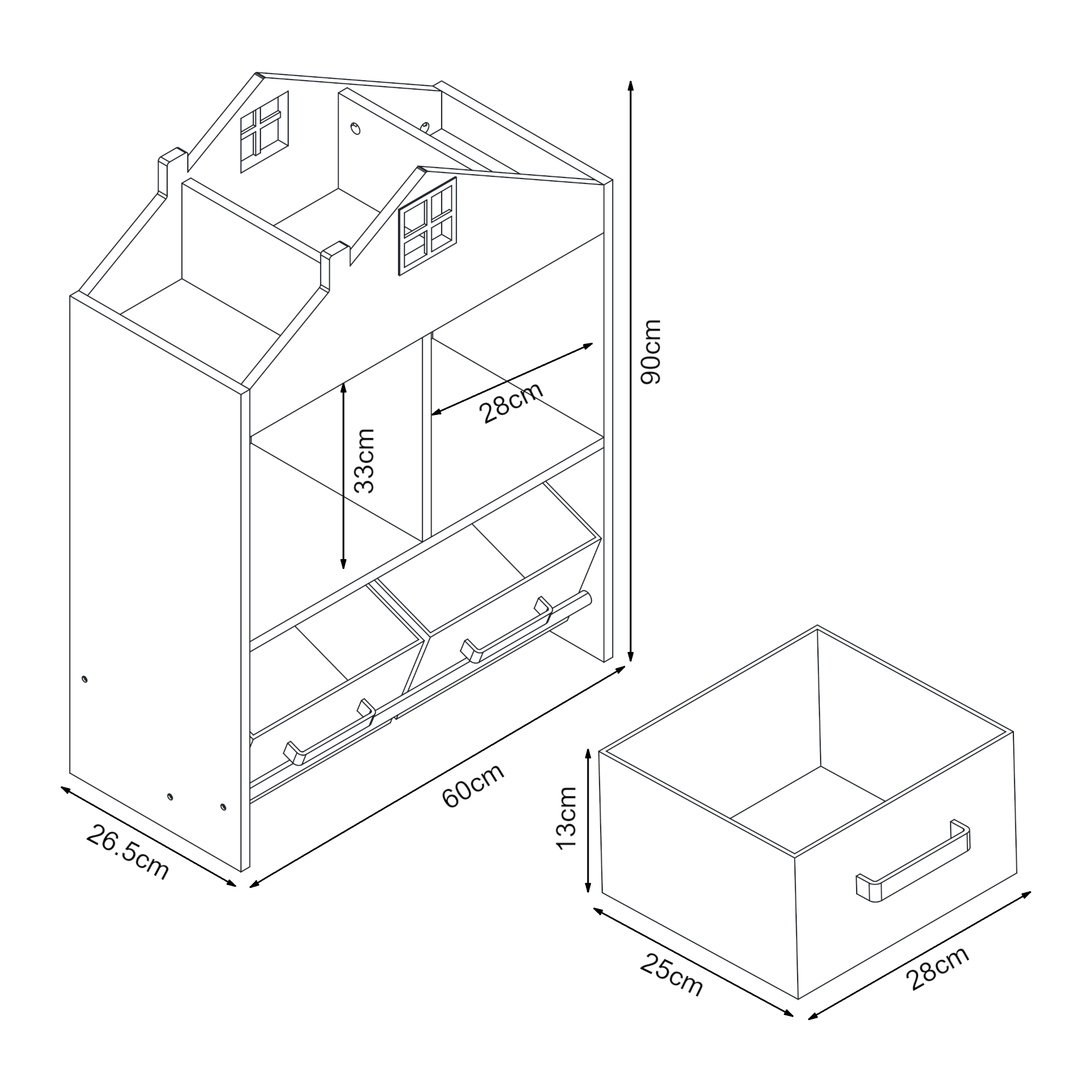 Raft pentru copii Vipsali tip casă, 90x60x26,5 cm, verde mentă/alb