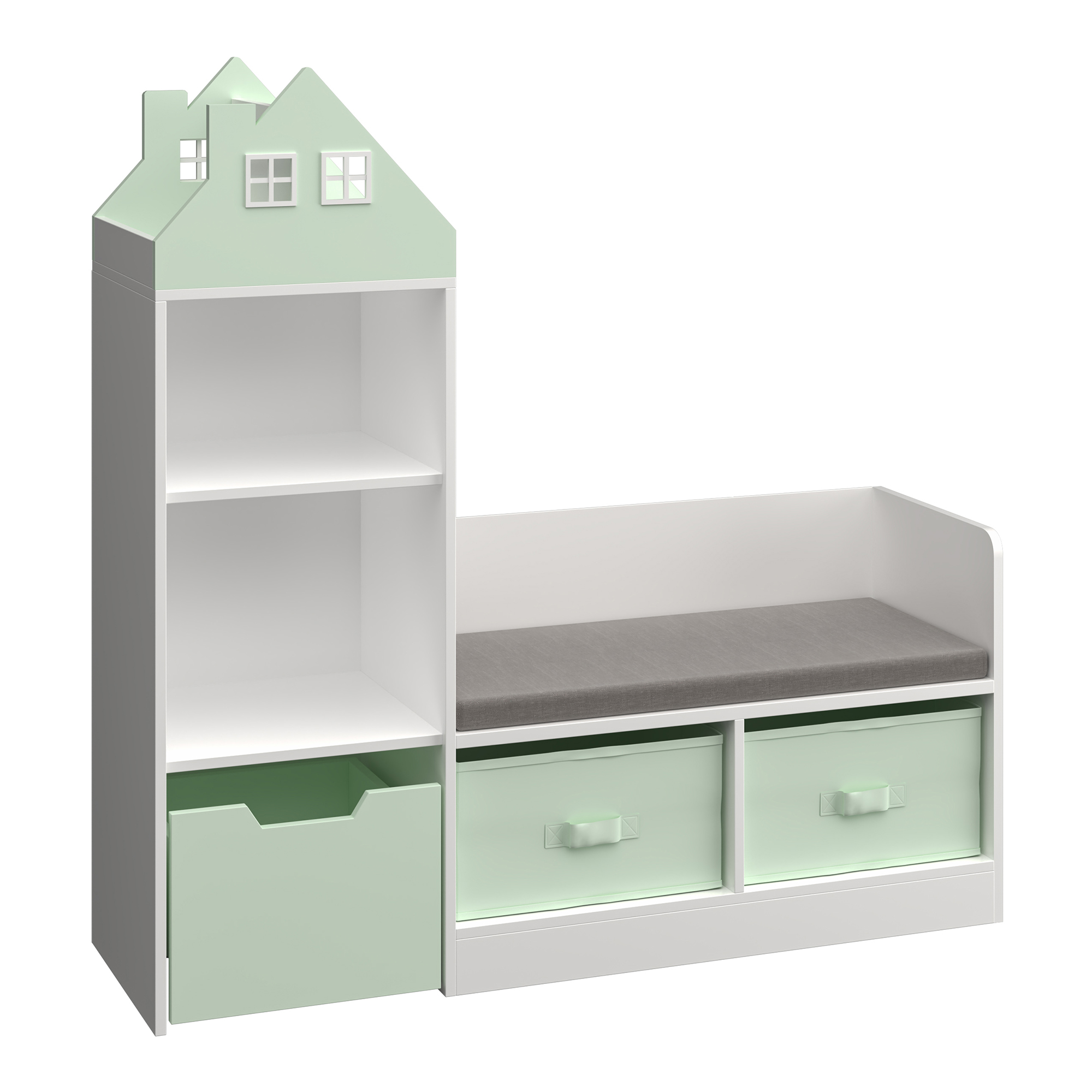 Bancă cu raft pentru copii Vipsali 100x99x30 cm, verde mentă/alb