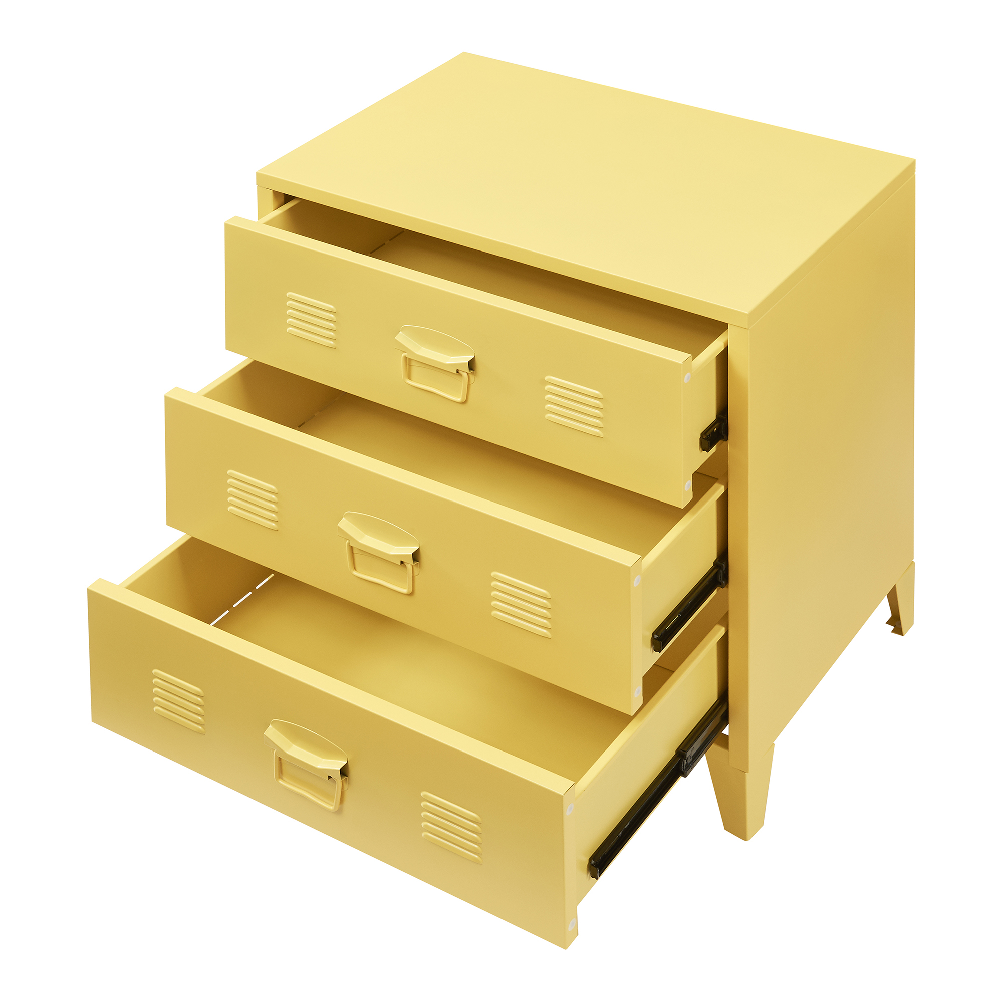 Comodă metalică cu 3 sertare Hämeenlinna, galbenă, 60x40x72 cm