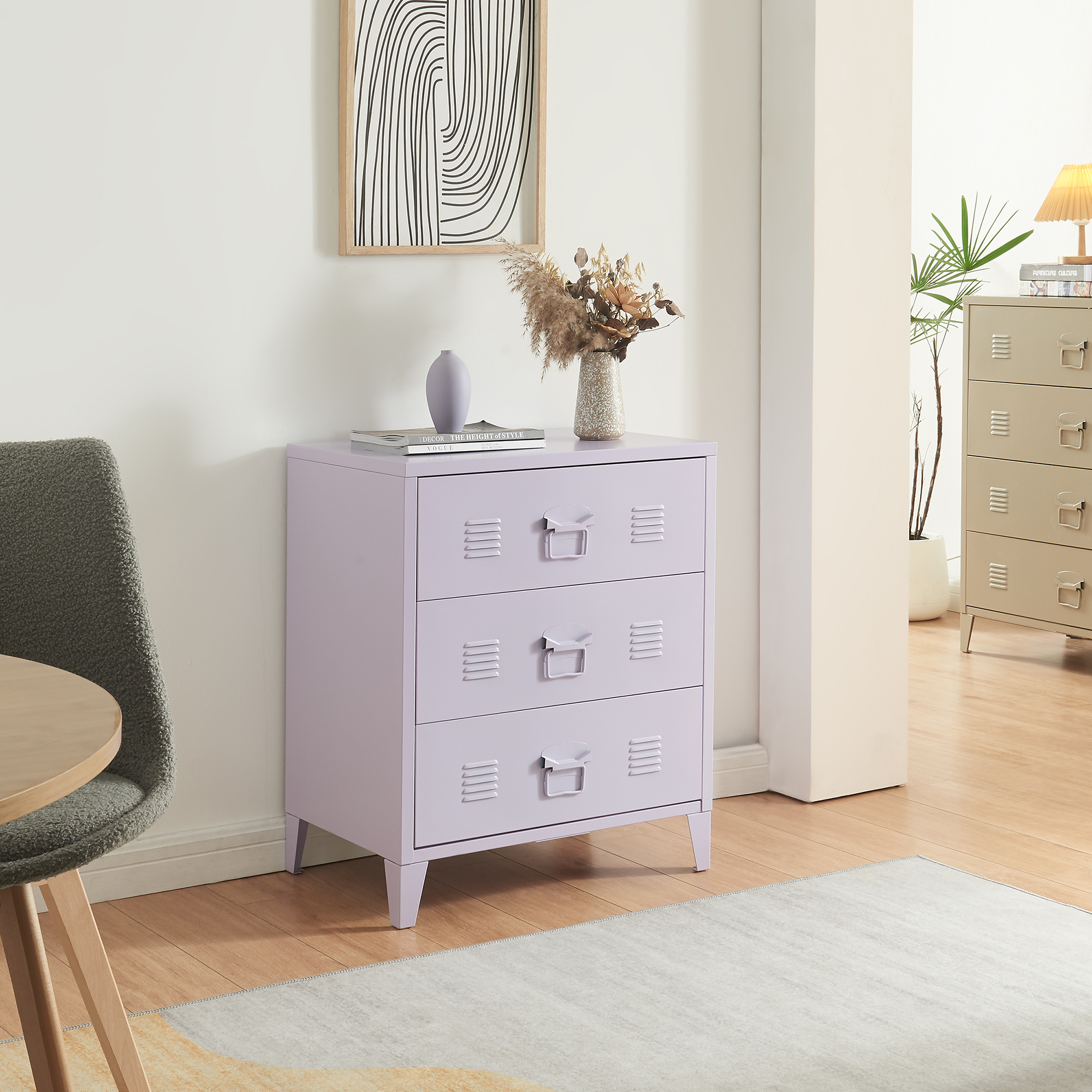 Comodă metalică cu 3 sertare Hameenlinna, mov deschis, 60x40x72 cm