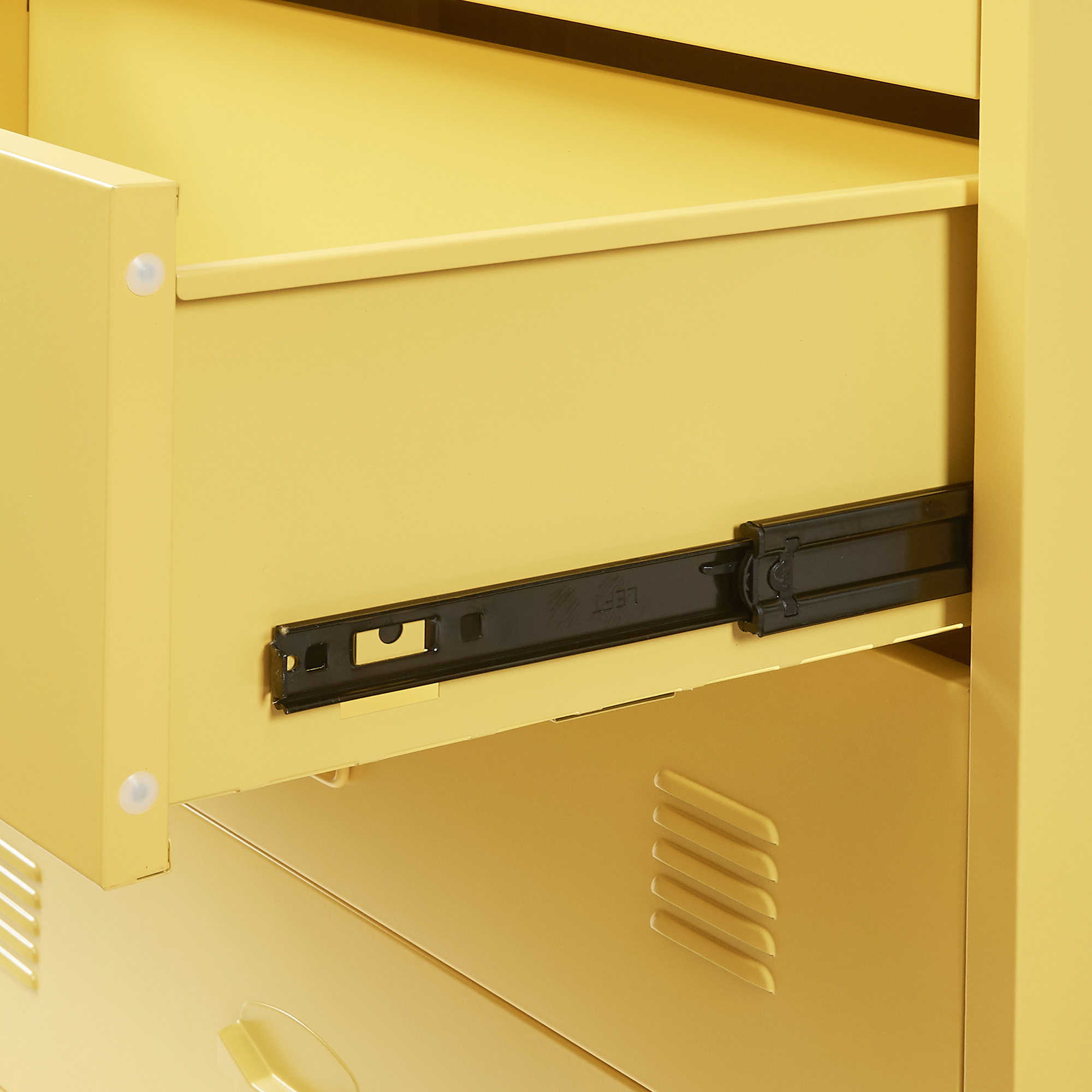 Comodă metalică galbenă cu 4 sertare, stil industrial, 80x40x92 cm