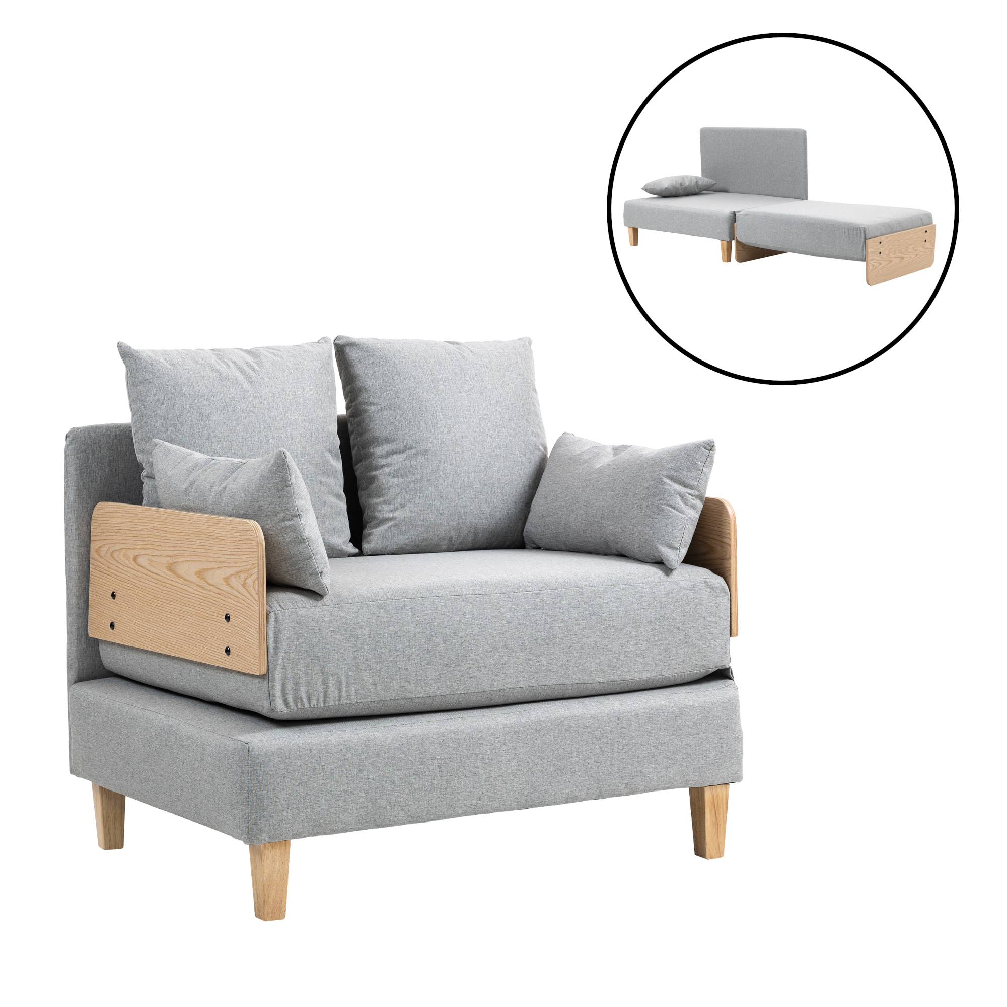 Fotoliu extensibil 1 loc Seinlus, gri deschis, 88x68x81 cm