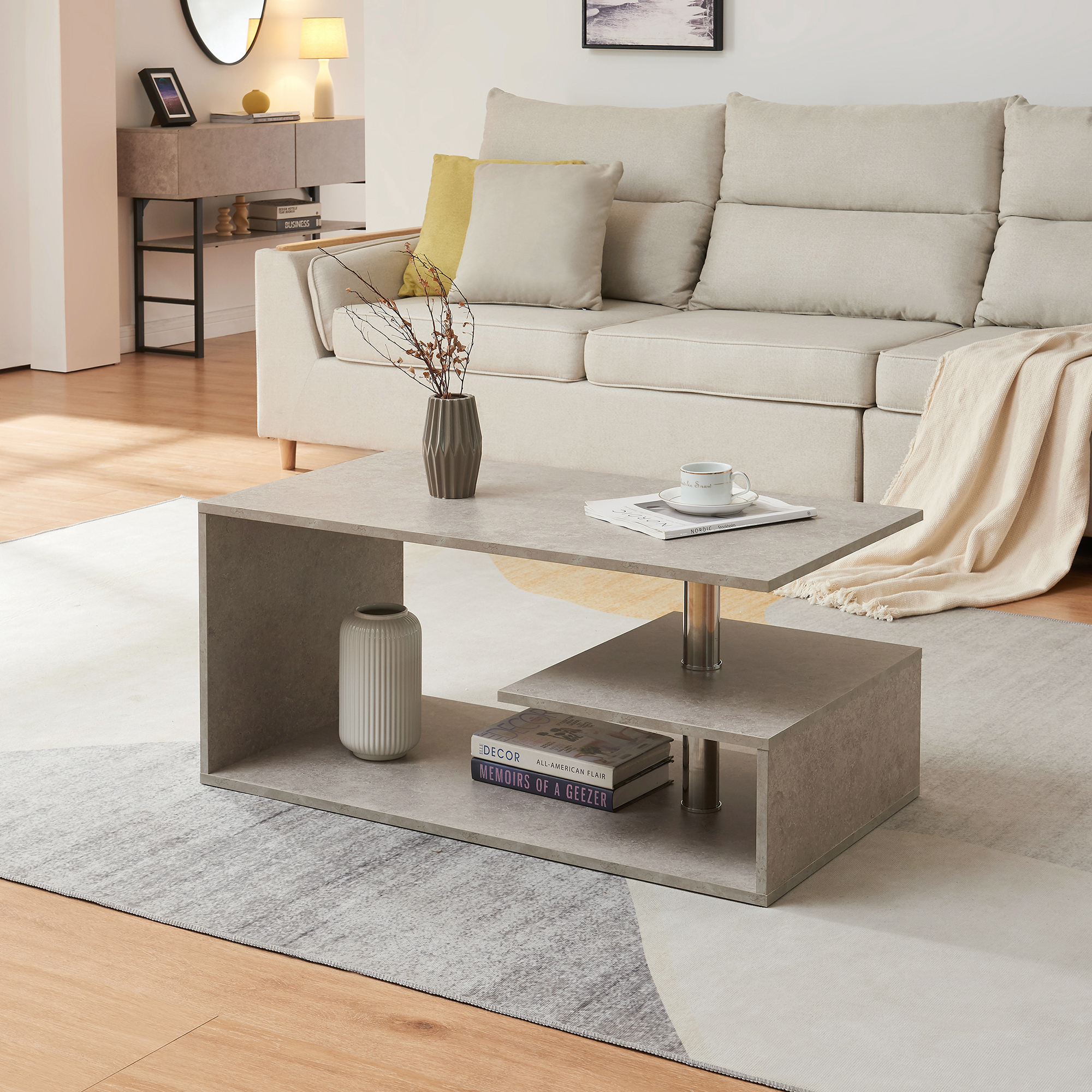 Masuta de cafea Haarlem 90x50x41 cm, aspect beton deschis