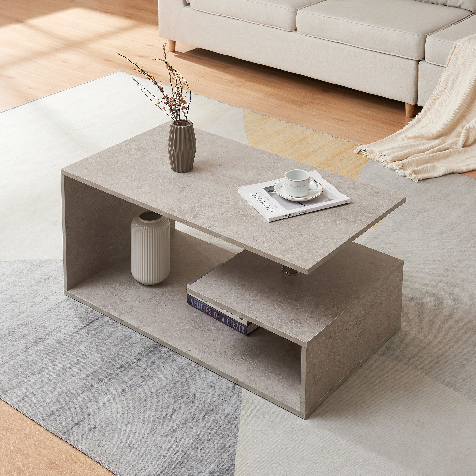 Masuta de cafea Haarlem 90x50x41 cm, aspect beton deschis