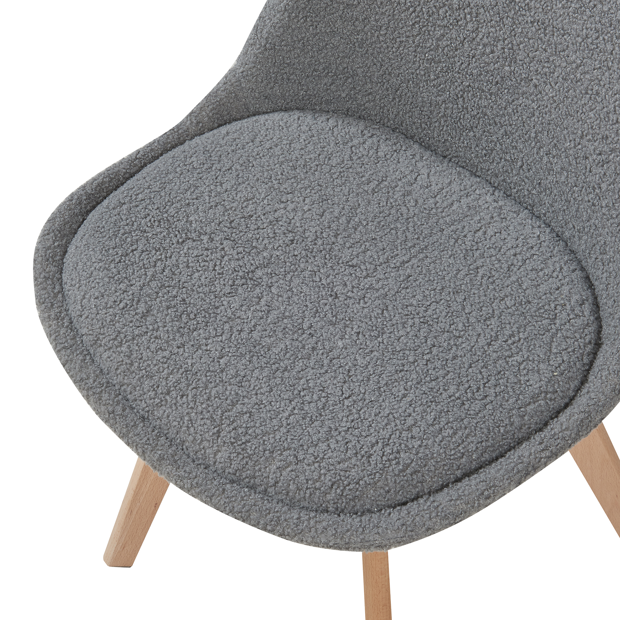 Set 6 scaune dining Fläten gri bouclé, tapitate, cu picioare din lemn