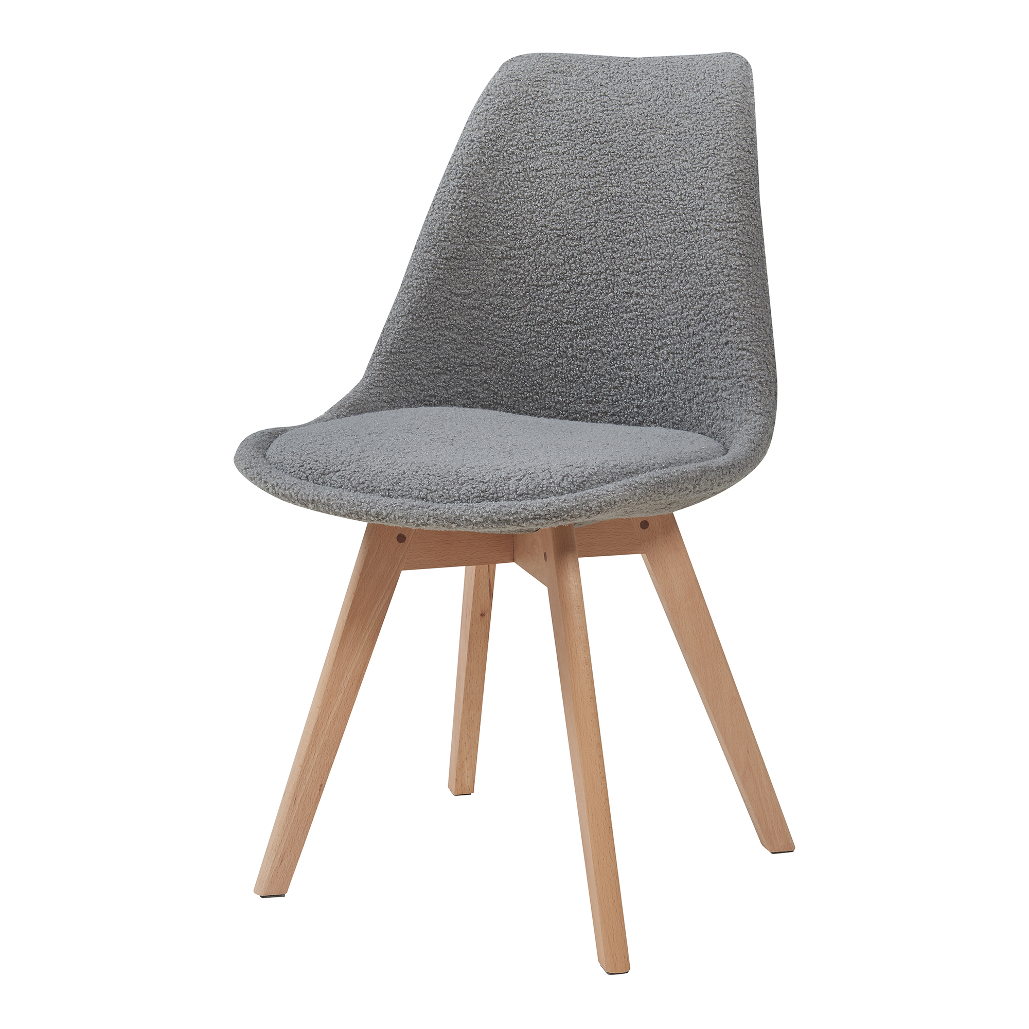 Set 6 scaune dining Fläten gri bouclé, tapitate, cu picioare din lemn