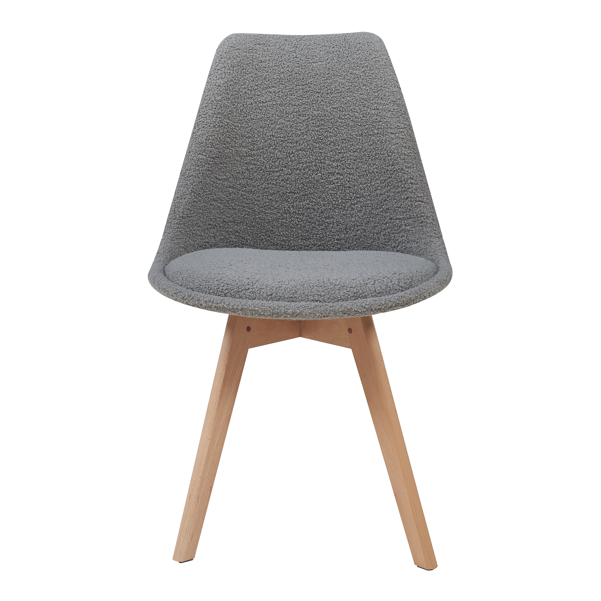 Set 6 scaune dining Fläten gri bouclé, tapitate, cu picioare din lemn