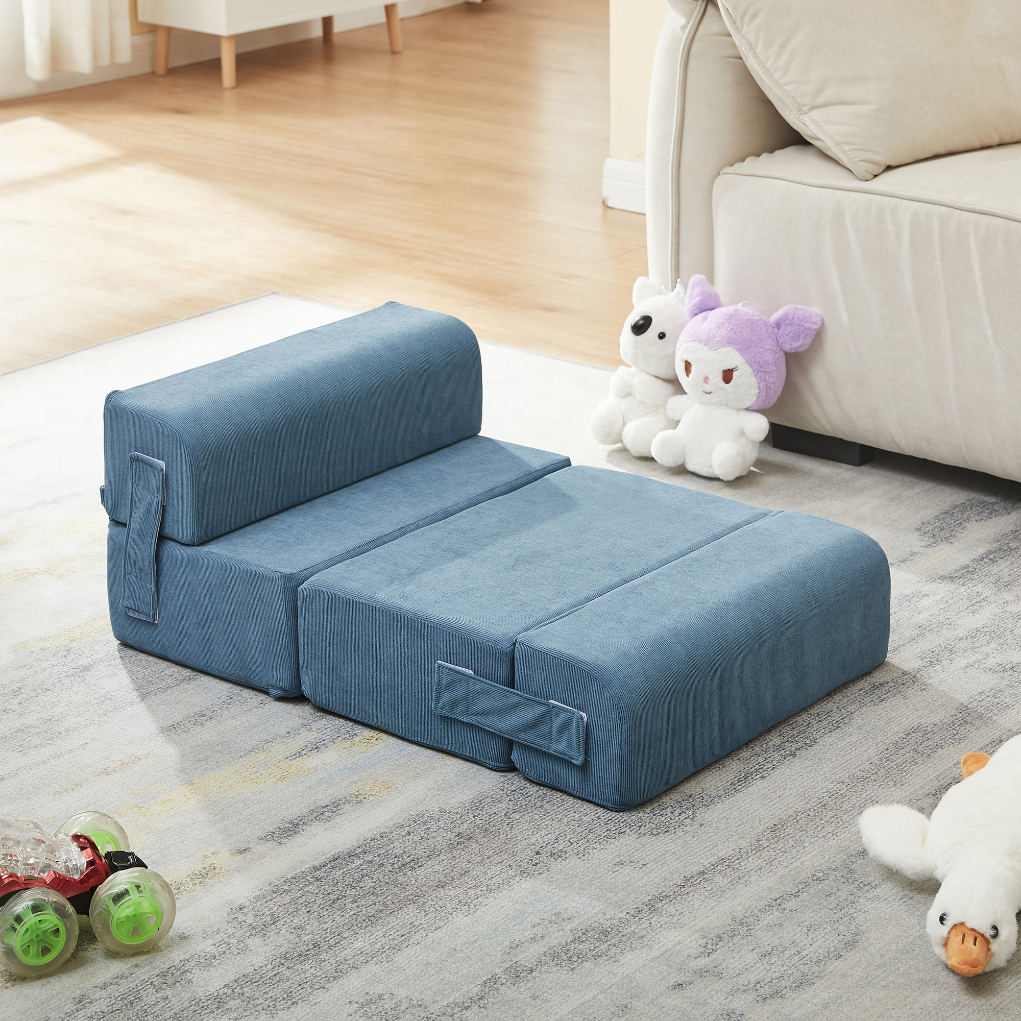 Trepte pentru animale de companie 4 piese, catifea reiata albastra