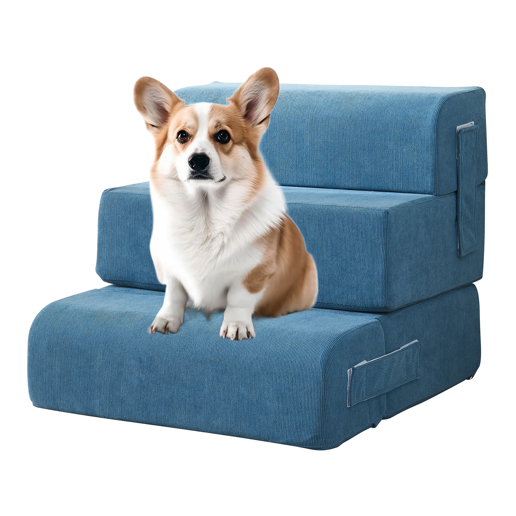 Trepte pentru animale de companie 4 piese, catifea reiata albastra