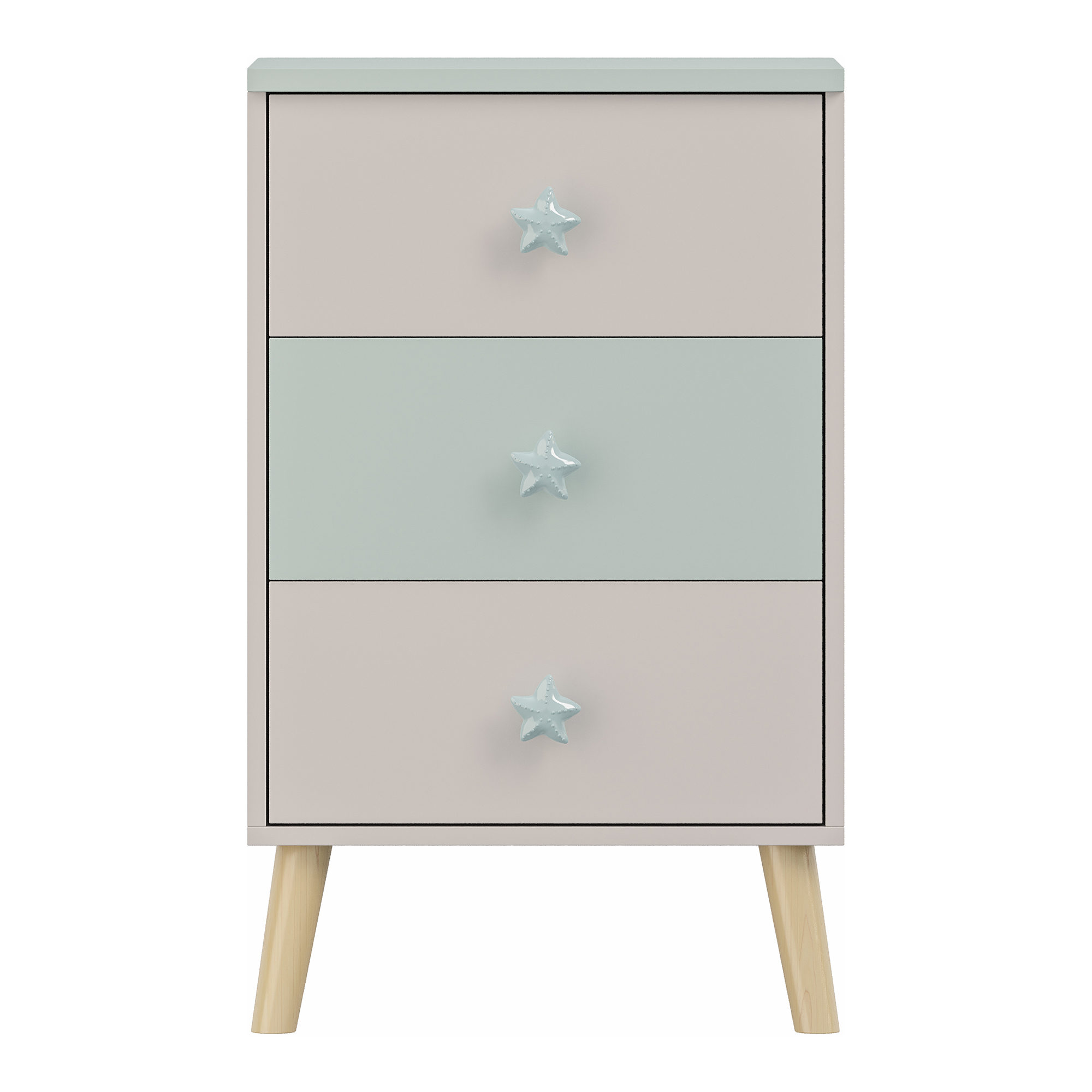 Comodă copii Sandnes cu 3 sertare, alb și verde mentă, 62x38x30 cm