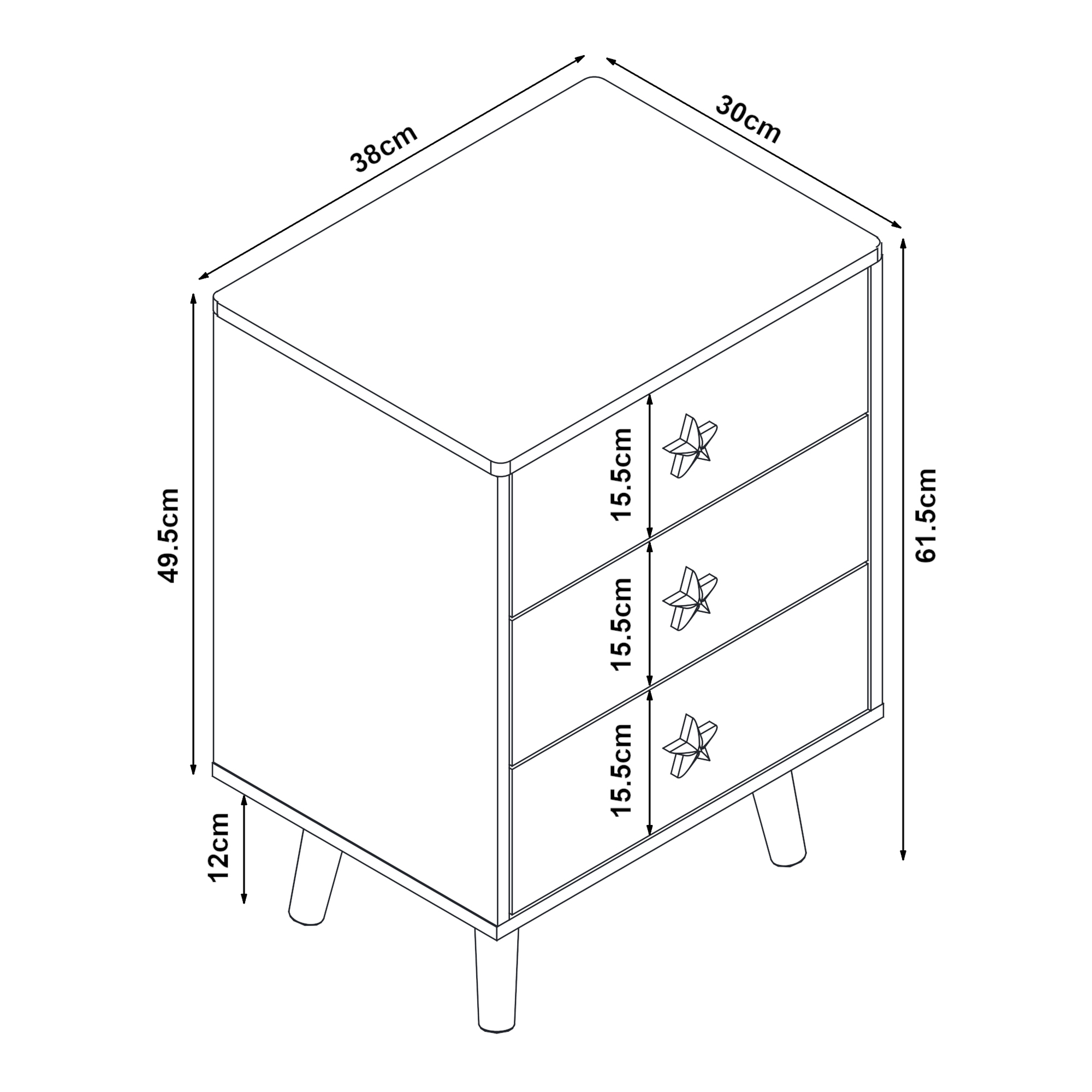 Comodă copii Sandnes cu 3 sertare, alb și verde mentă, 62x38x30 cm