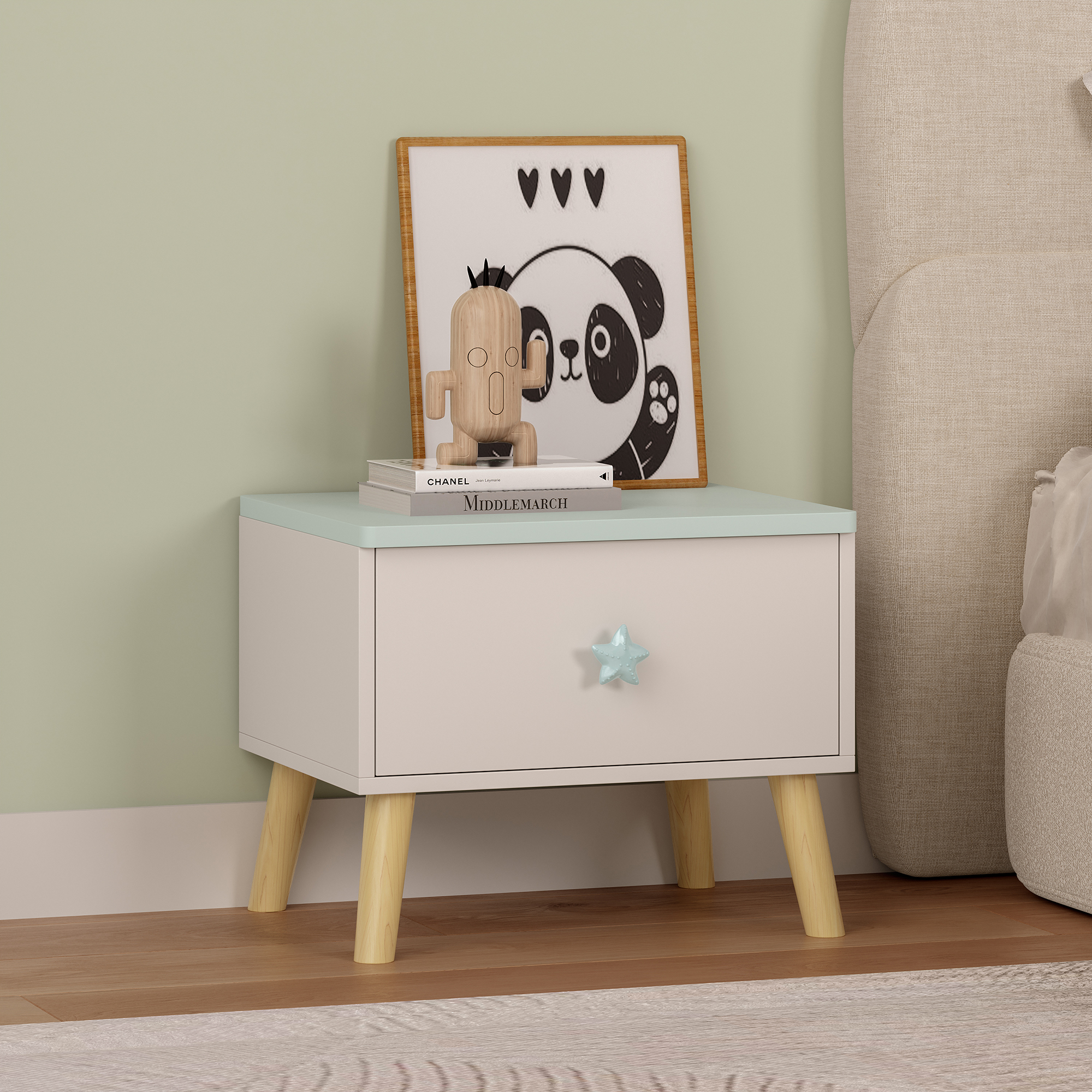 Noptieră pentru copii Sandnes 31x38x30 cm albă/verde mentă