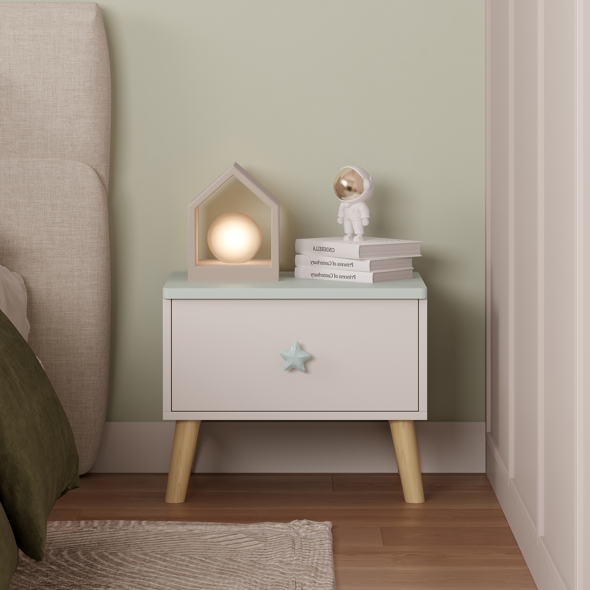 Noptieră pentru copii Sandnes 31x38x30 cm albă/verde mentă