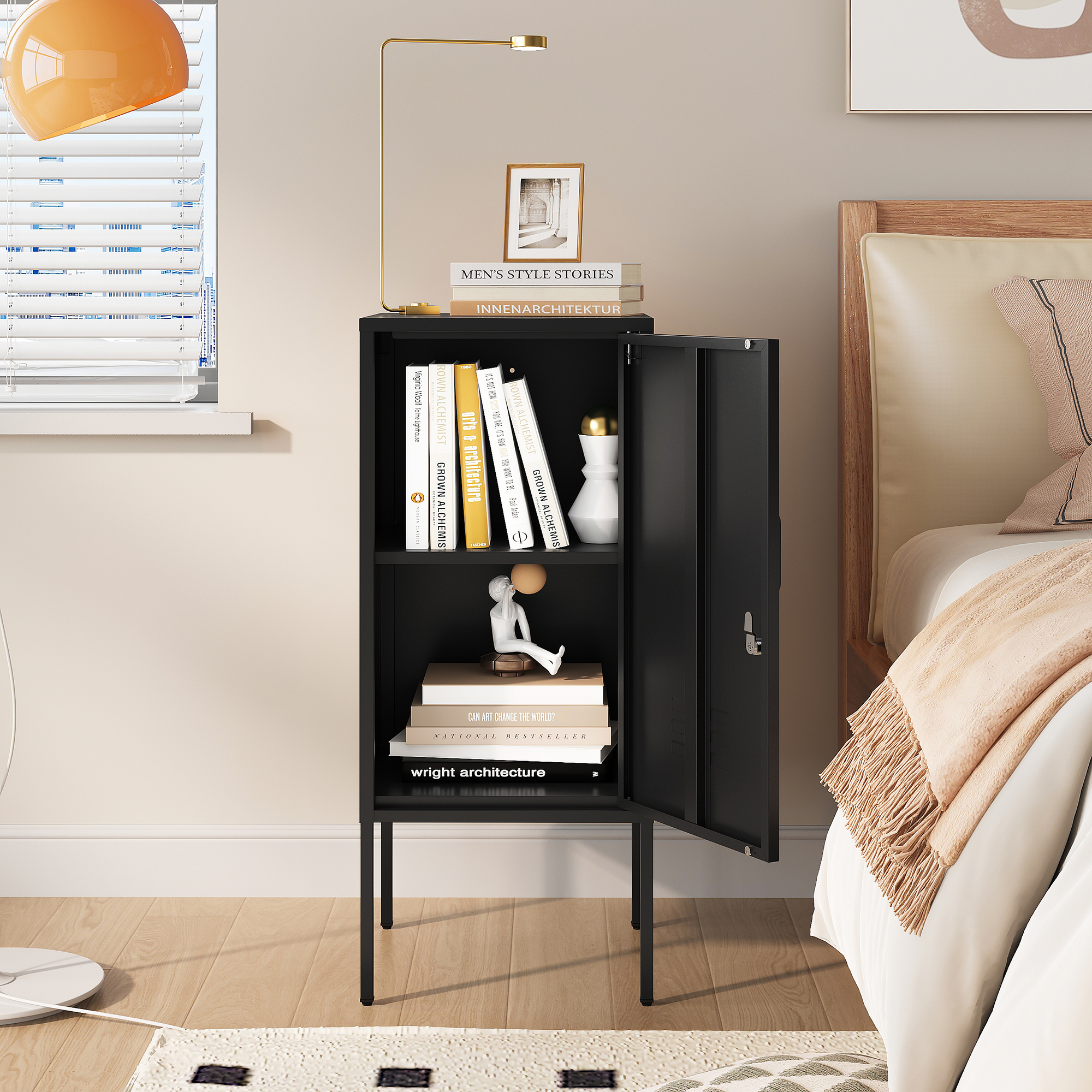 Noptieră metalică neagră Hausjärvi 82x35x35 cm cu ușă încuiabilă