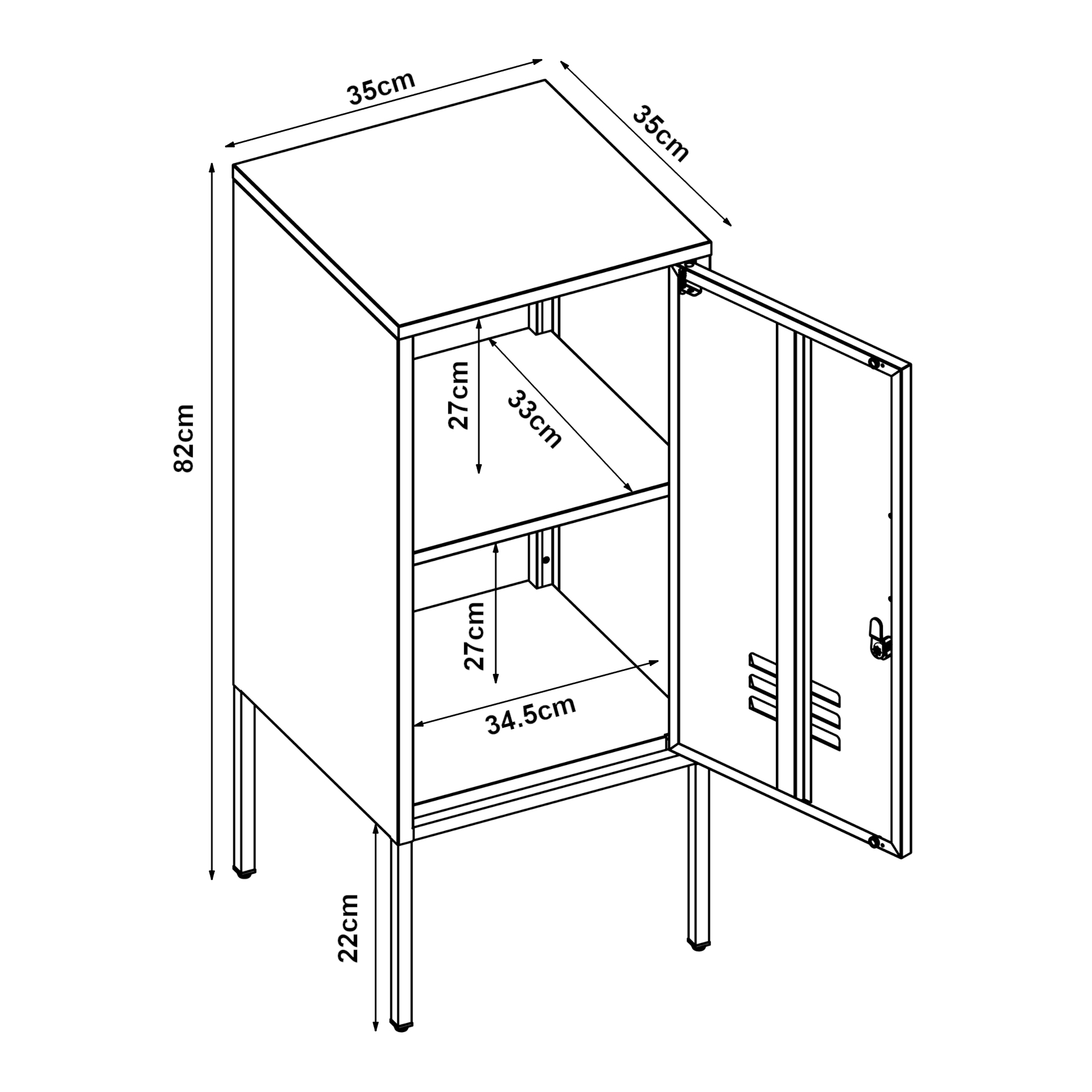 Noptieră metalică neagră Hausjärvi 82x35x35 cm cu ușă încuiabilă