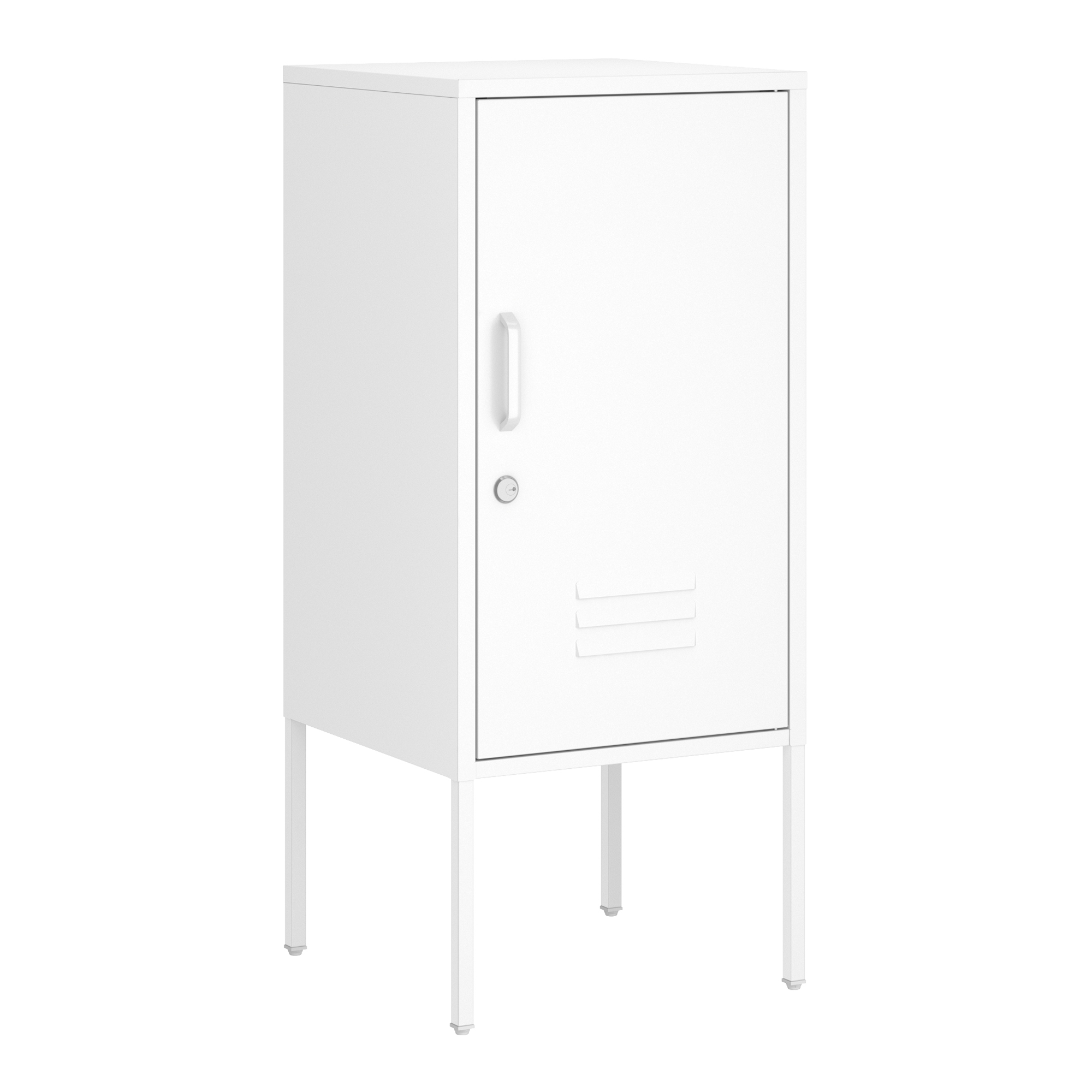 Noptieră metalică albă cu ușă încuiabilă și raft, 82x35x35 cm