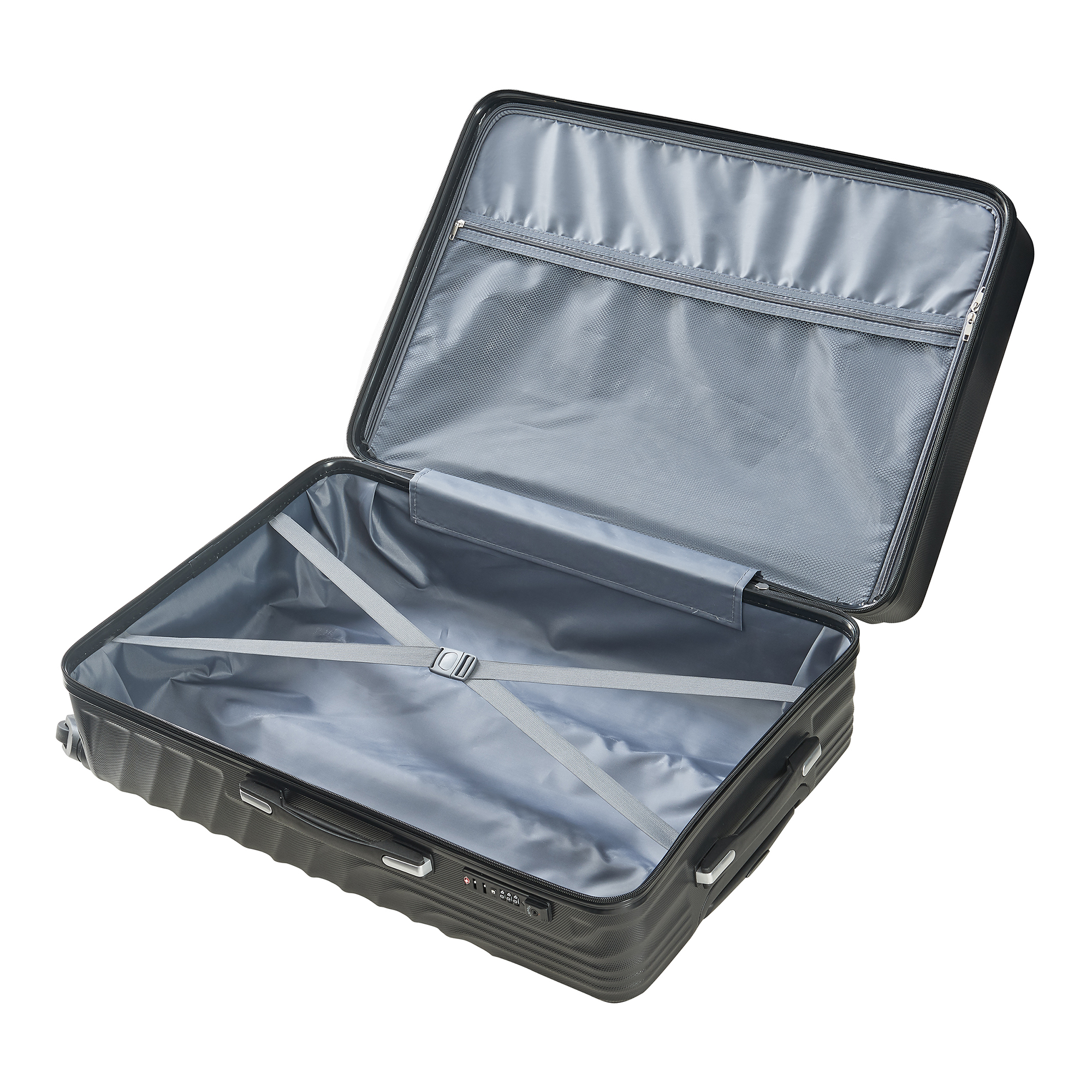 Set 3 trolere de călătorie Pona ABS negre cu lacăt TSA și roți 360°