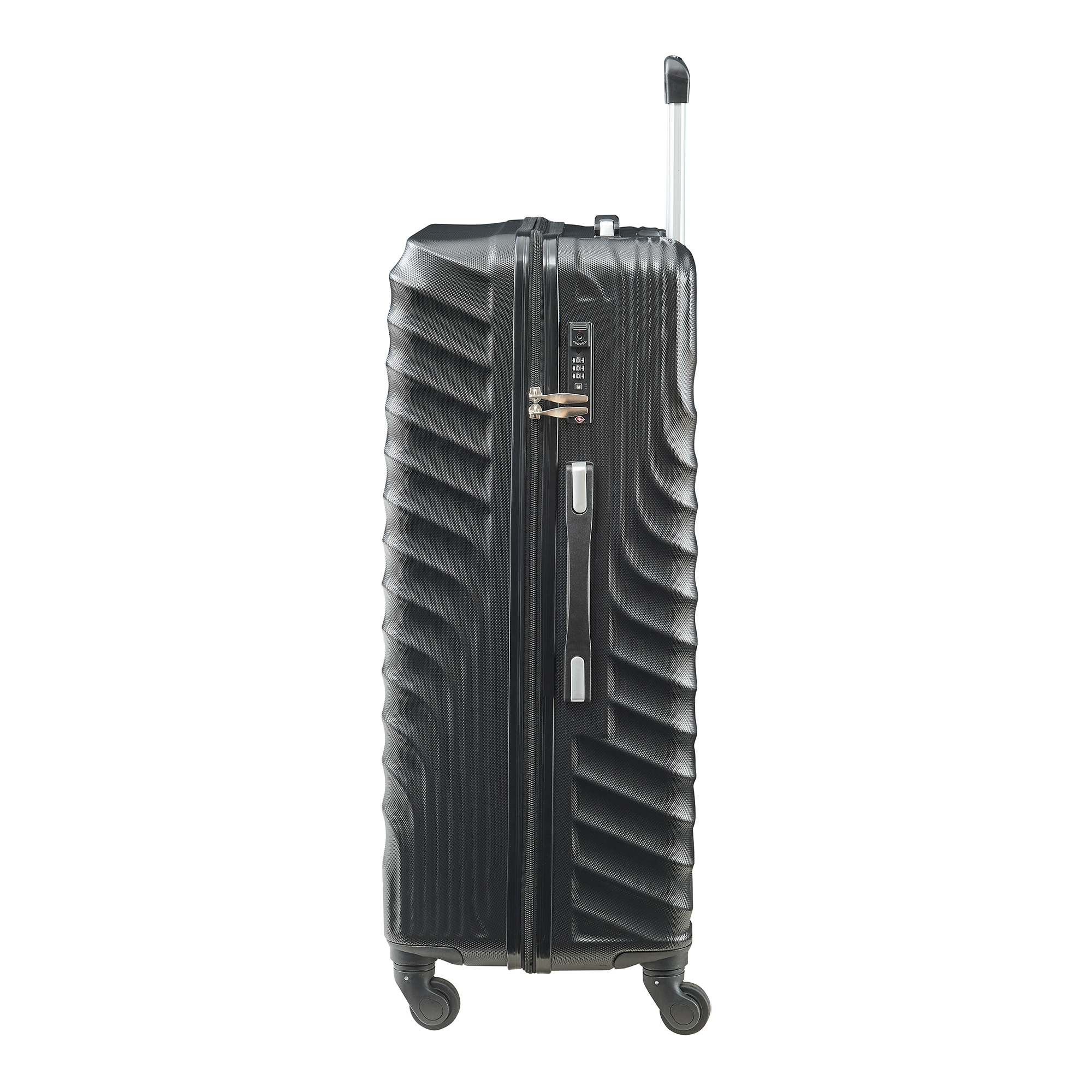 Set 3 trolere de călătorie Pona ABS negre cu lacăt TSA și roți 360°