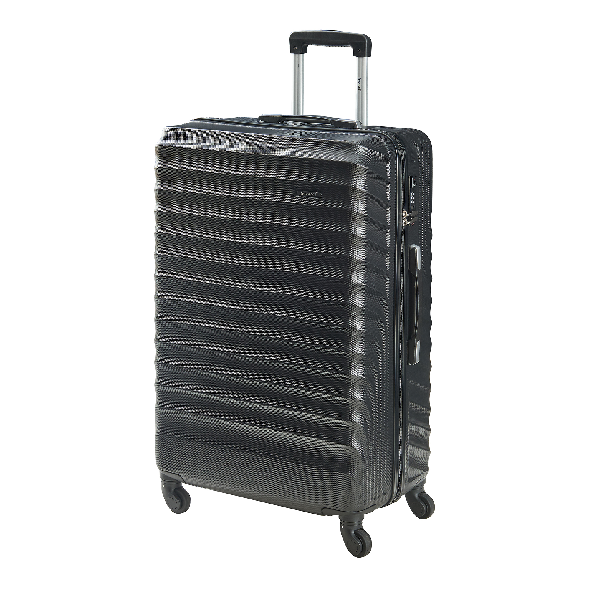 Set 3 trolere de călătorie Pona ABS negre cu lacăt TSA și roți 360°