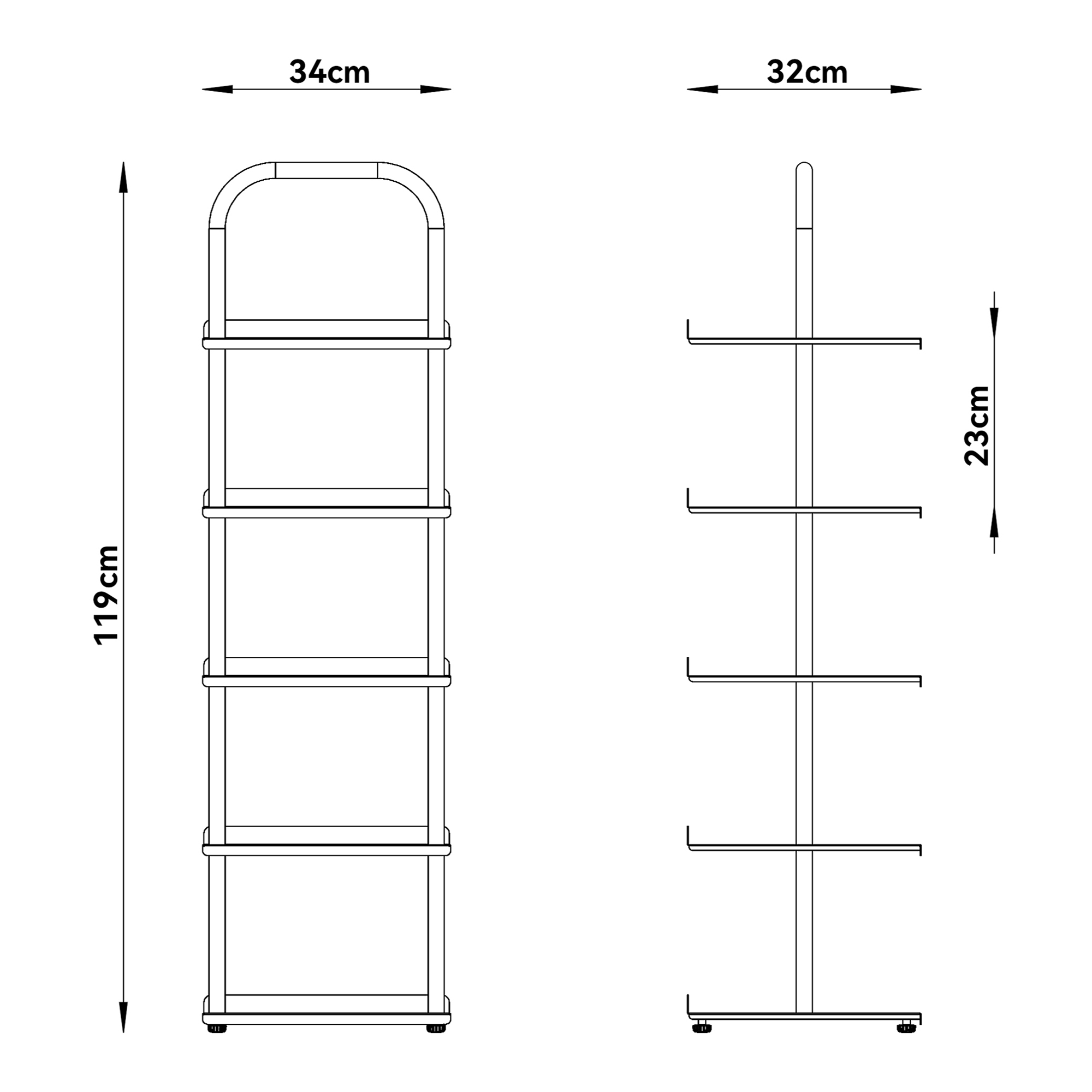 Pantofar metalic Poytya cu 5 rafturi, 119x34x32 cm, negru
