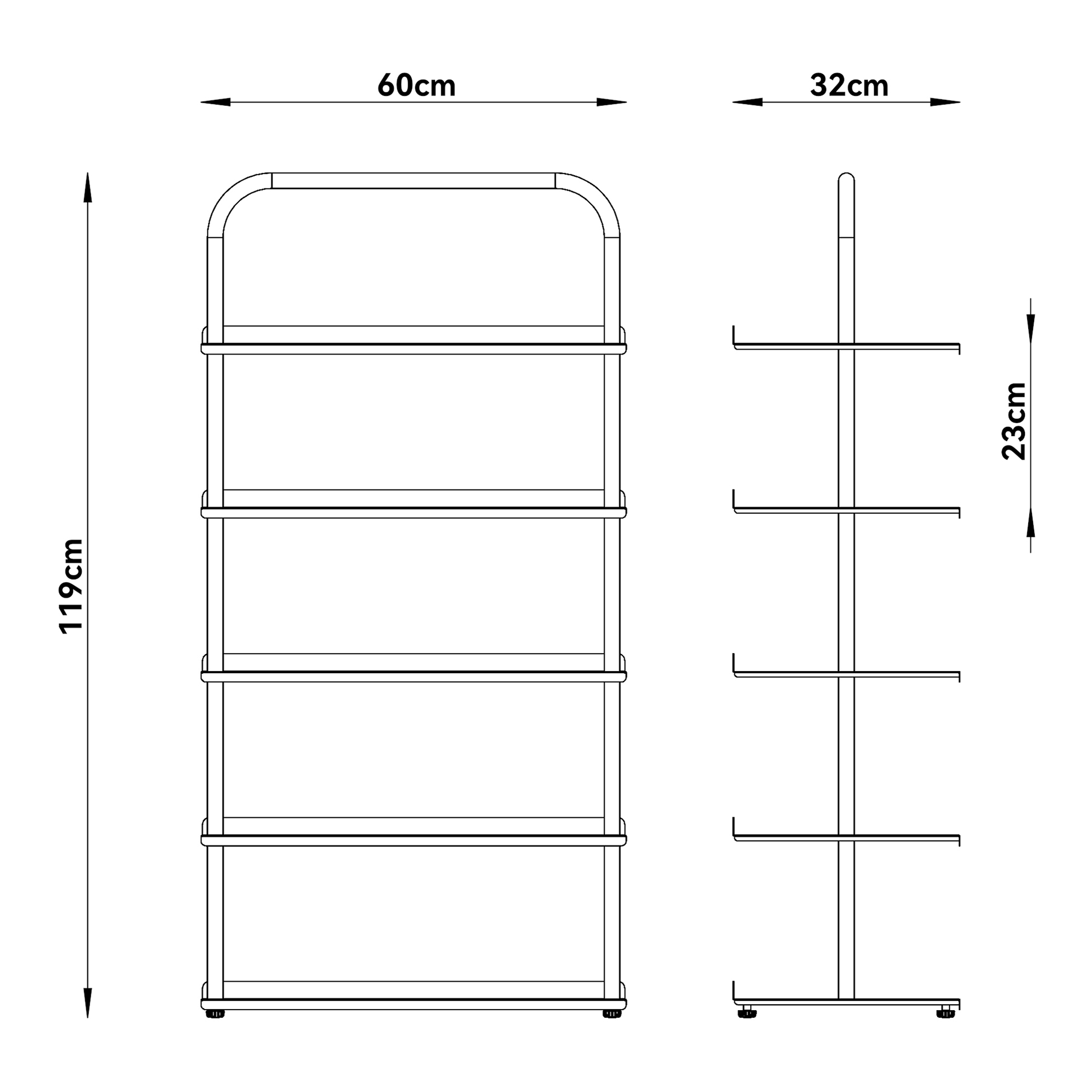 Pantofar metalic Poytya cu 5 polite, antracit, 119x60x32 cm