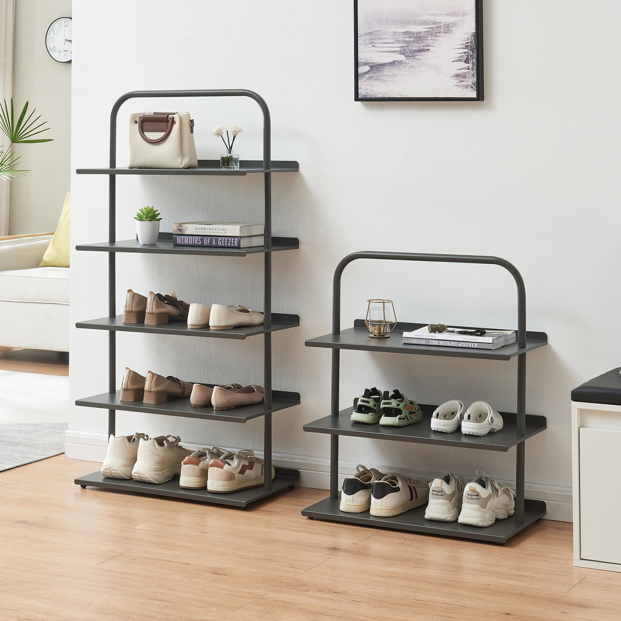 Pantofar metalic Poytya cu 5 polite, antracit, 119x60x32 cm