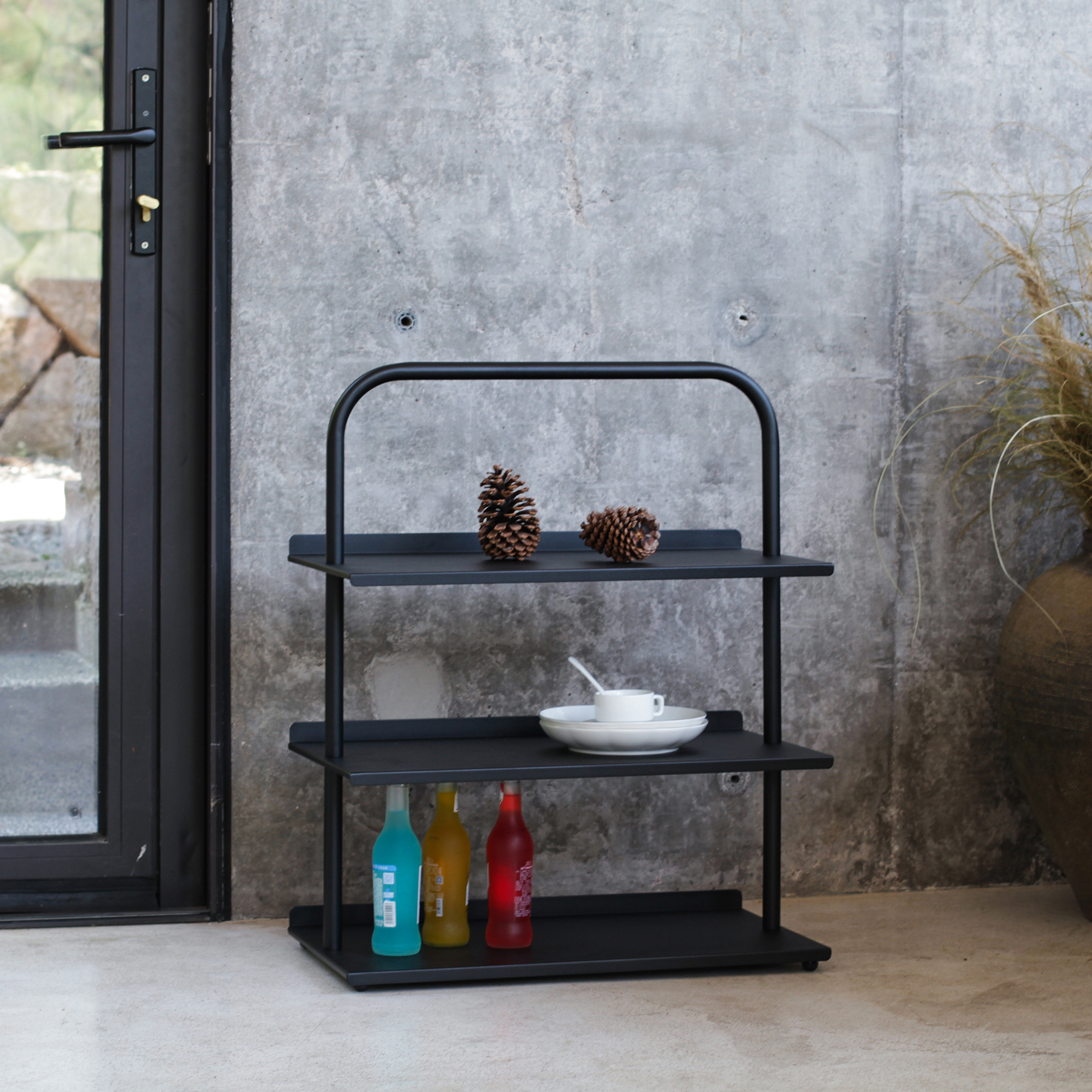 Raft pentru pantofi din otel Poytya, 3 polite, negru, 73x60x32 cm