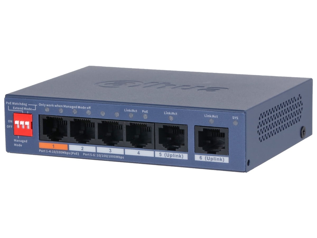 Switch PoE Dahua 6 porturi, 4 PoE 60W, cloud managed, VLAN, CS4006-4ET2GT-60 SafetyGuard Surveillance