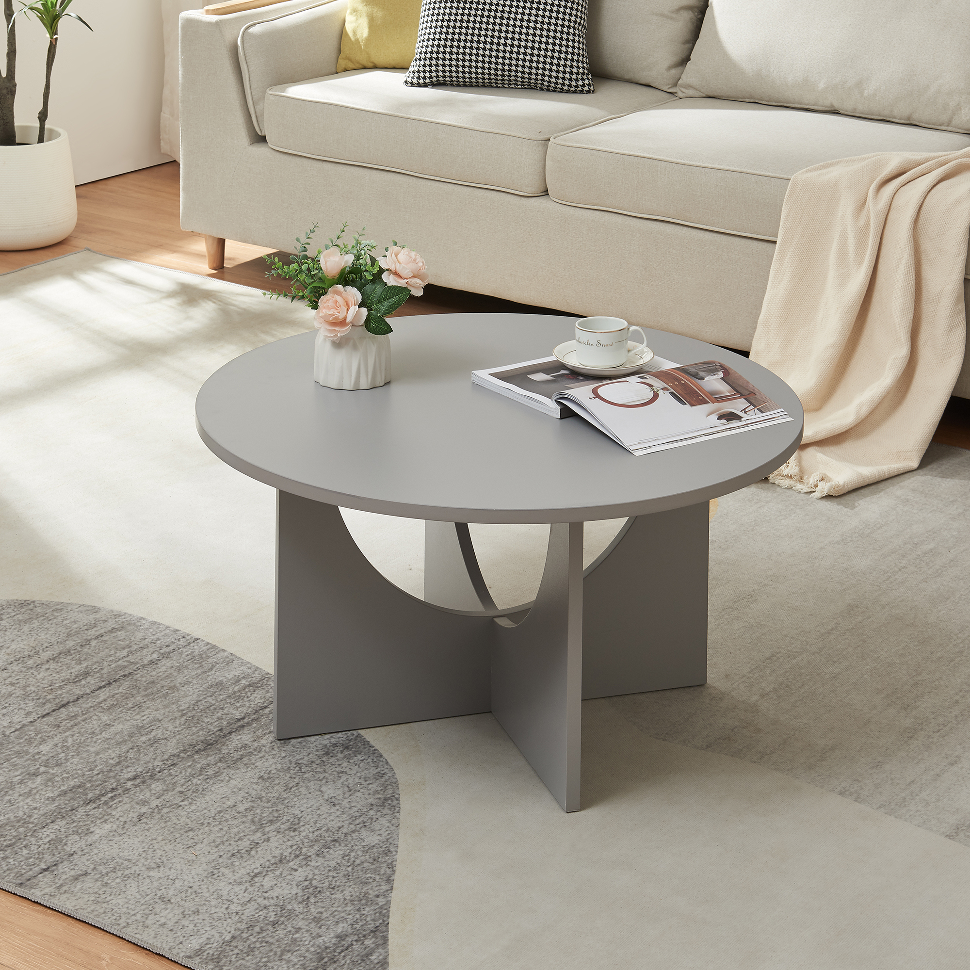 Masă de cafea Rindal 80 x 41,5 cm, gri deschis, rotundă