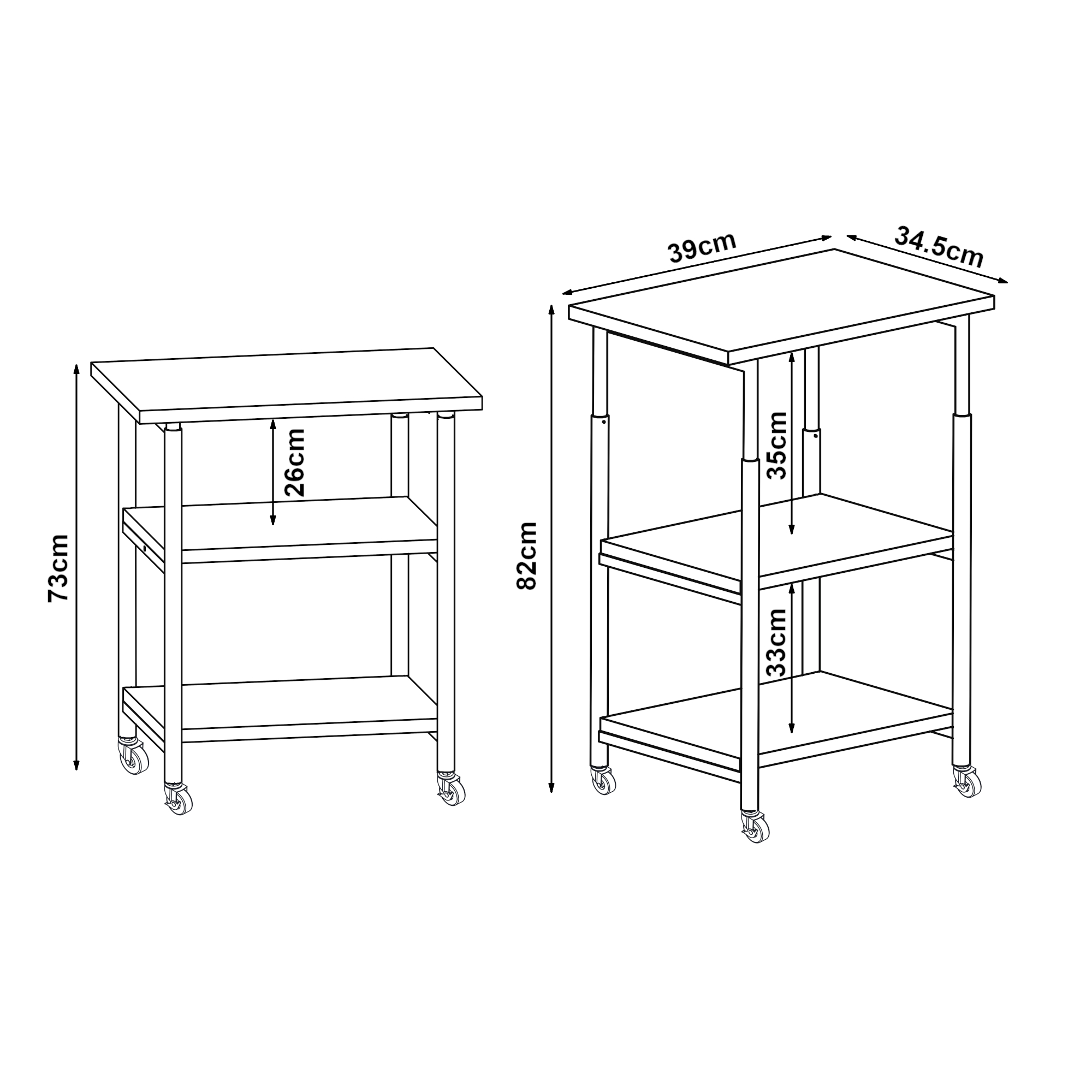 Masă mobilă pentru imprimantă Janertu cu 3 rafturi, reglabilă, albă