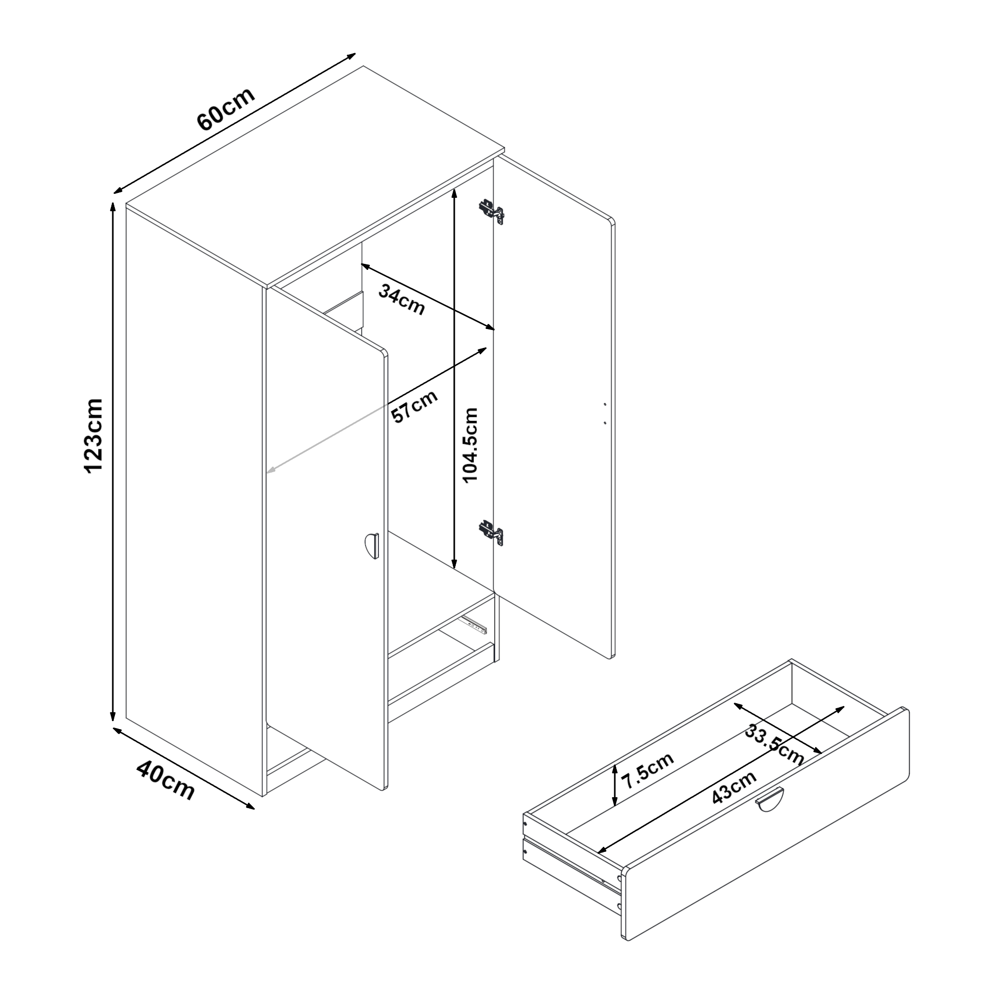 Dulap pentru copii Sandnes roz cu sertar, 123x60x40 cm