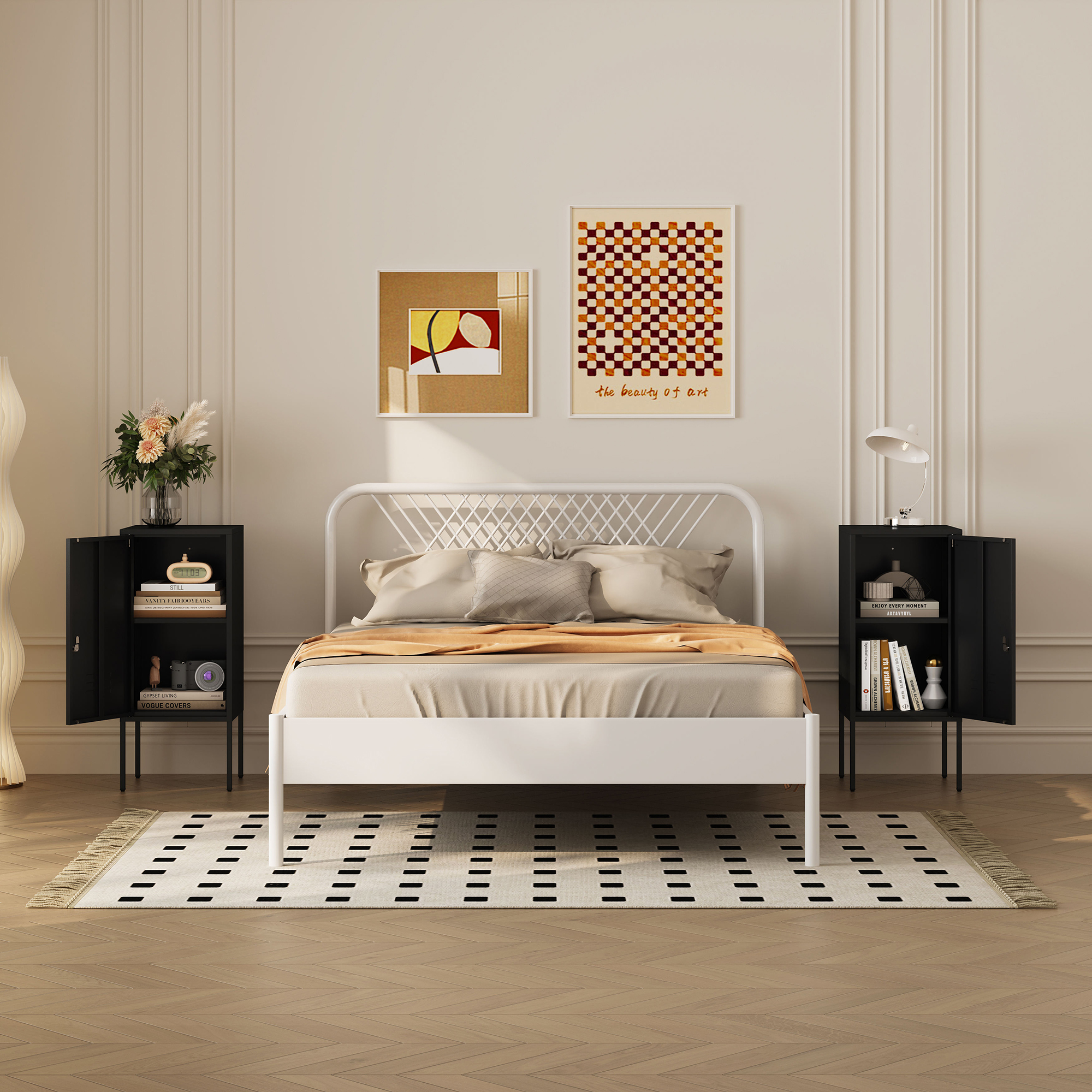 Set 2 noptiere metalice negre cu cheie, stanga/dreapta, Hausjarvi