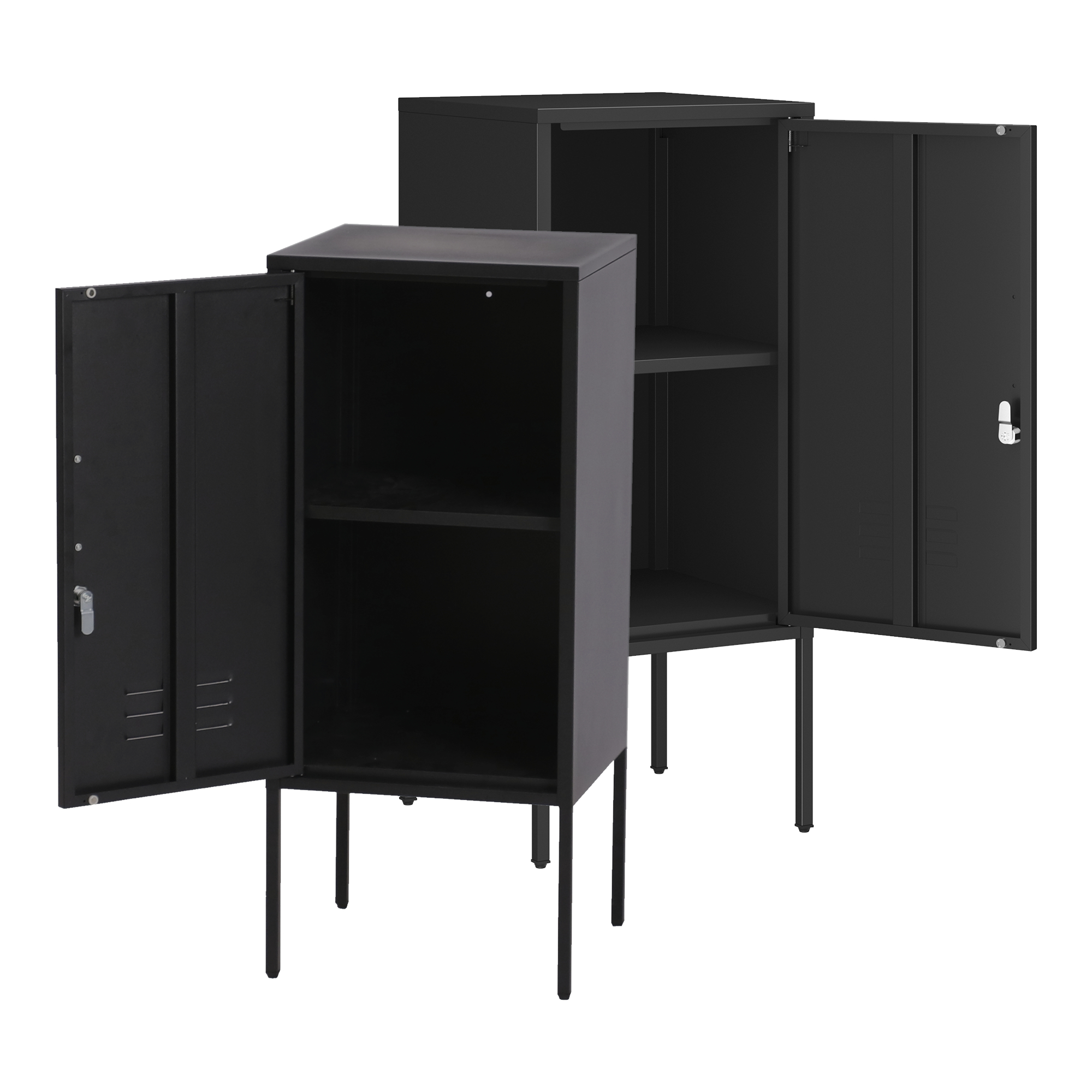 Set 2 noptiere metalice negre cu cheie, stanga/dreapta, Hausjarvi