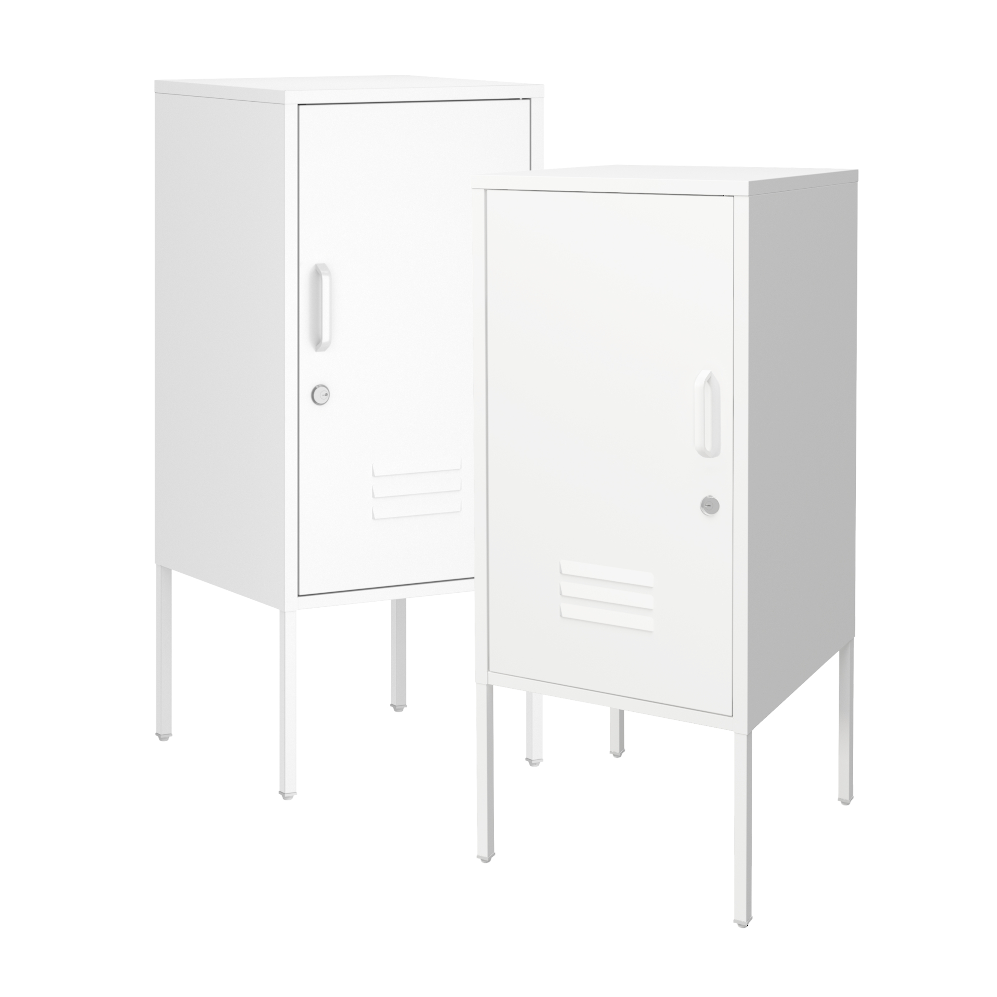 Set 2 noptiere metalice albe cu usa incuiabila, Hausjarvi