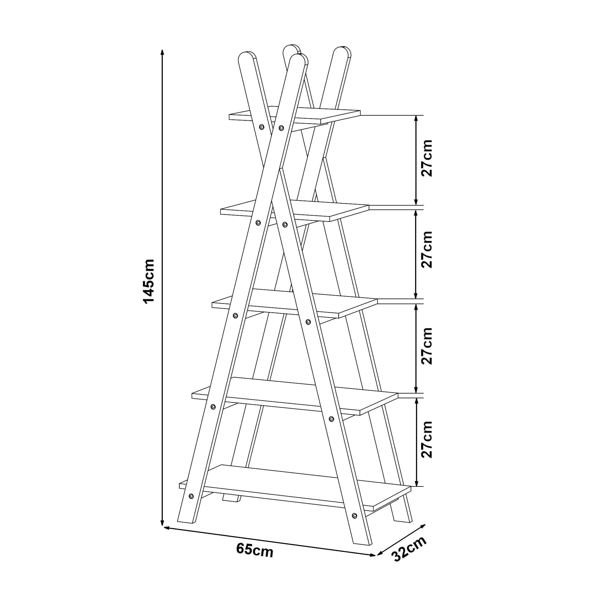 Bibliotecă pentru copii tip tipi cu 5 rafturi, alb/natur, 145x65x32 cm
