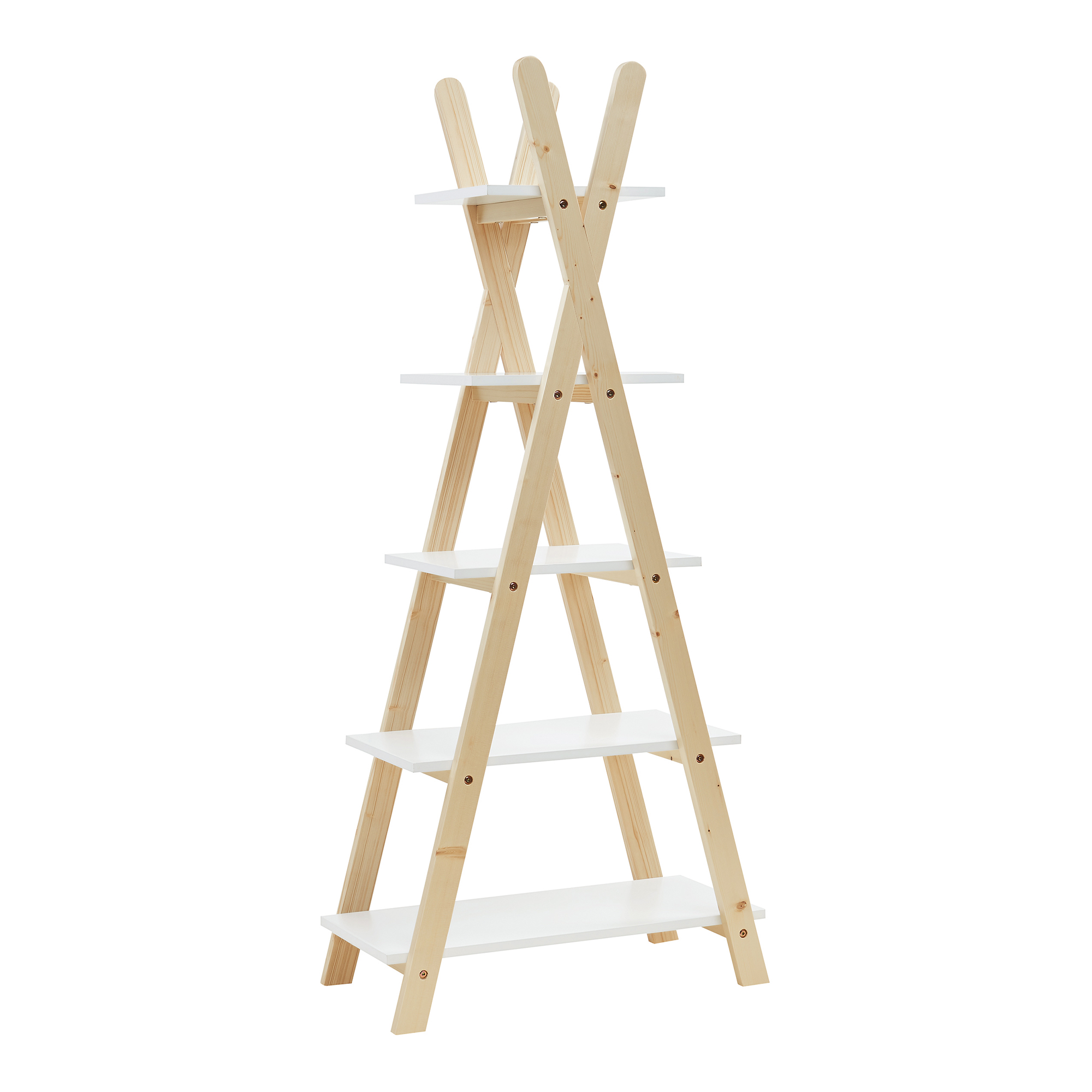 Bibliotecă pentru copii tip tipi cu 5 rafturi, alb/natur, 145x65x32 cm