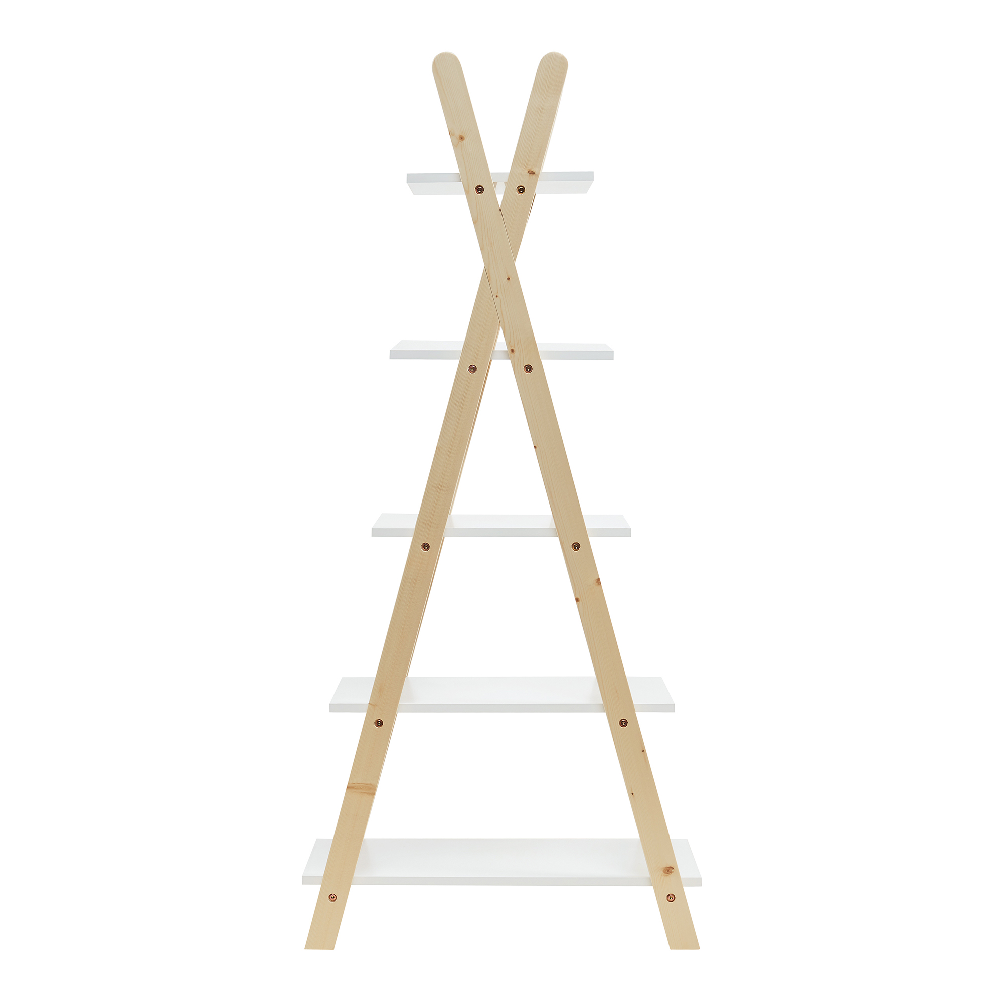 Bibliotecă pentru copii tip tipi cu 5 rafturi, alb/natur, 145x65x32 cm