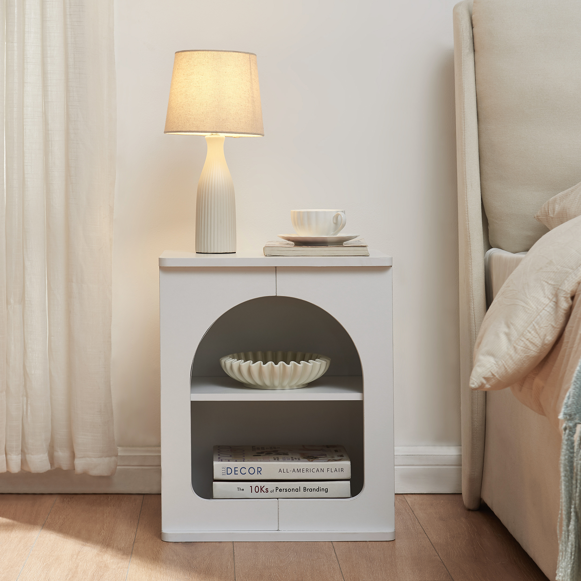 Noptieră albă Trorhun 48x40x30 cm, cu 2 rafturi deschise