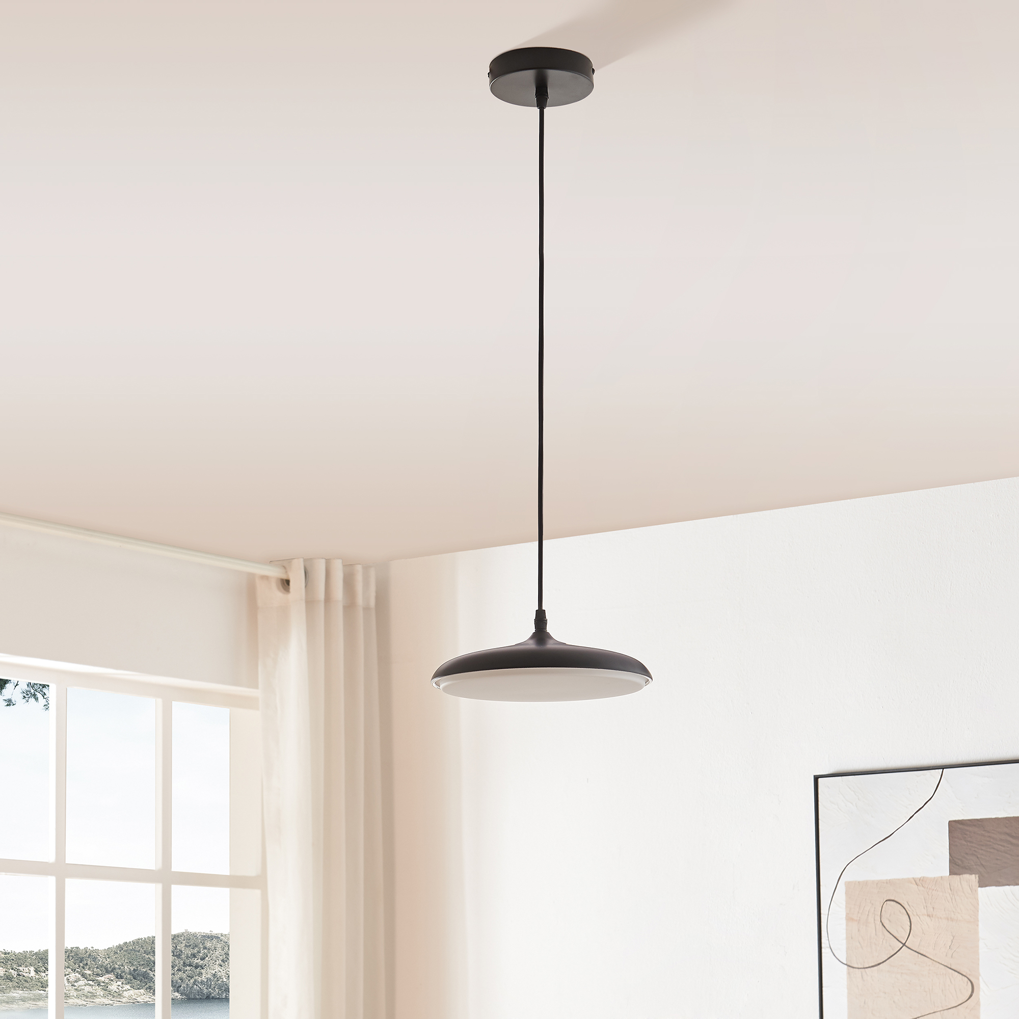 Lustra suspendata LED Oupilu 24W, metal, negru/alb, 120x25 cm