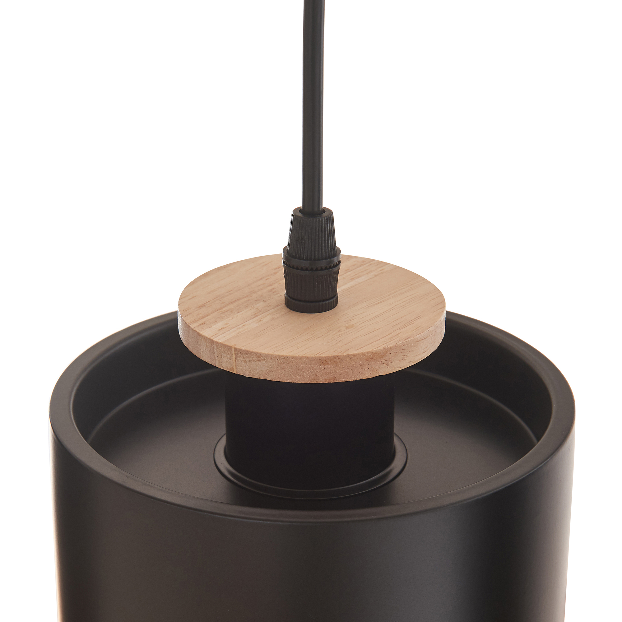 Lustră suspendată Posdand cu 5 becuri, lemn și negru, 130x90 cm