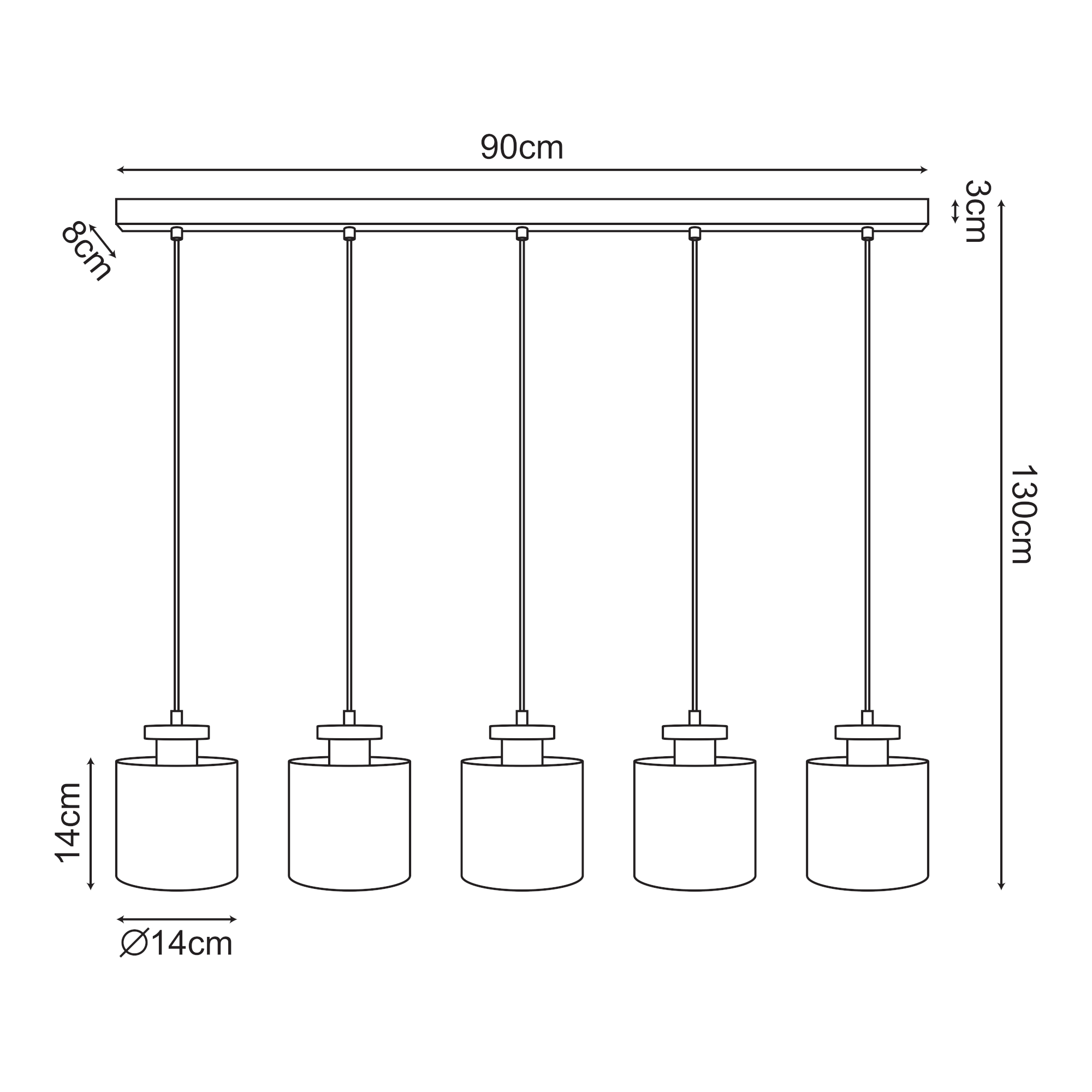 Lustră suspendată Posdand cu 5 becuri, lemn și negru, 130x90 cm