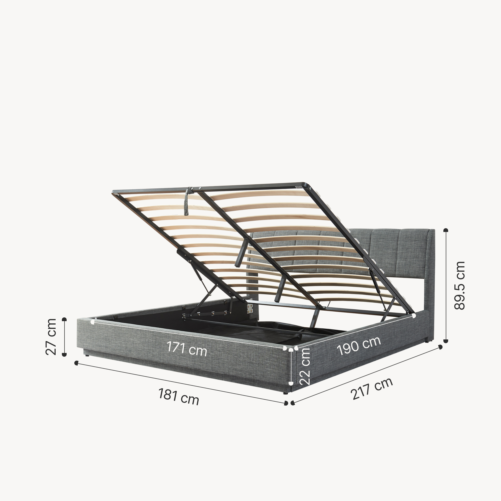 Pat tapițat LED 180x200 cm cu ladă de depozitare, antracit, Tröstiar