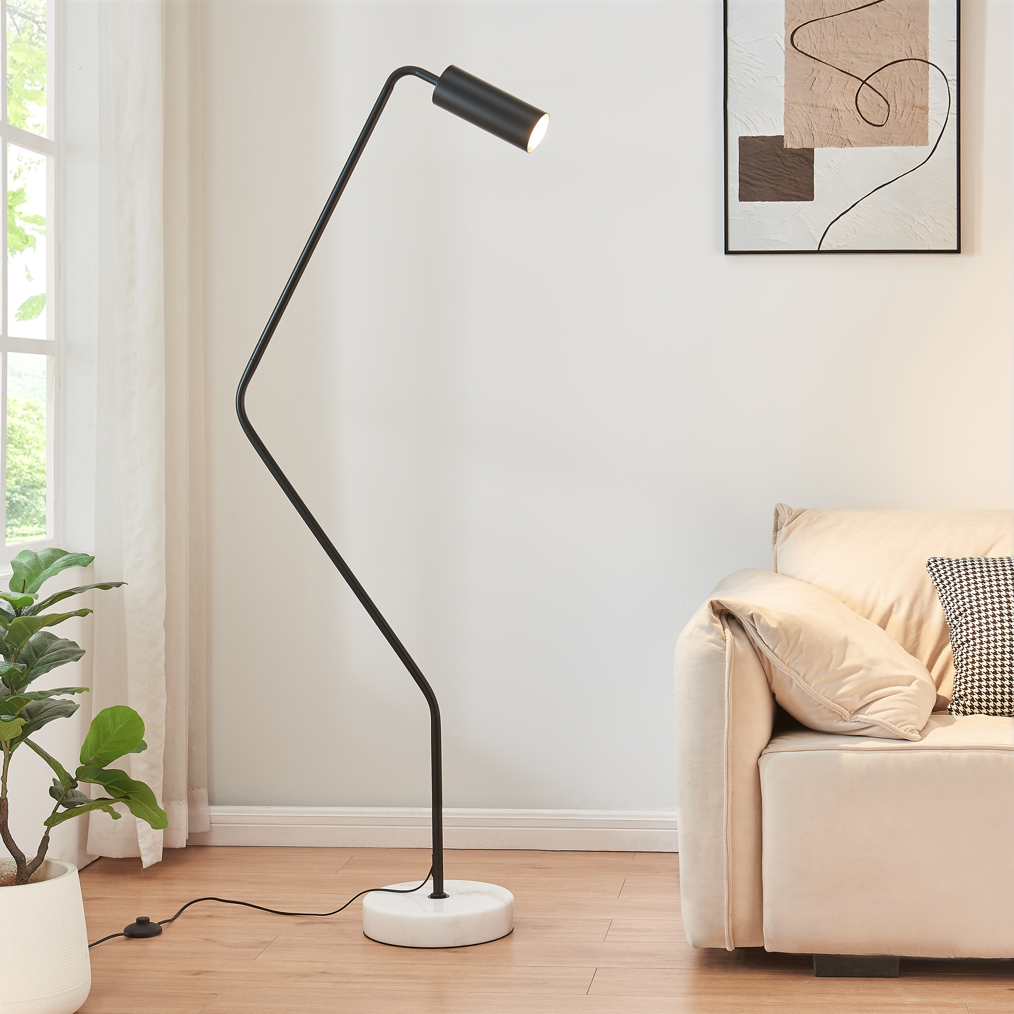 Lampadar modern Vatka GU10 din metal negru cu bază din marmură albă