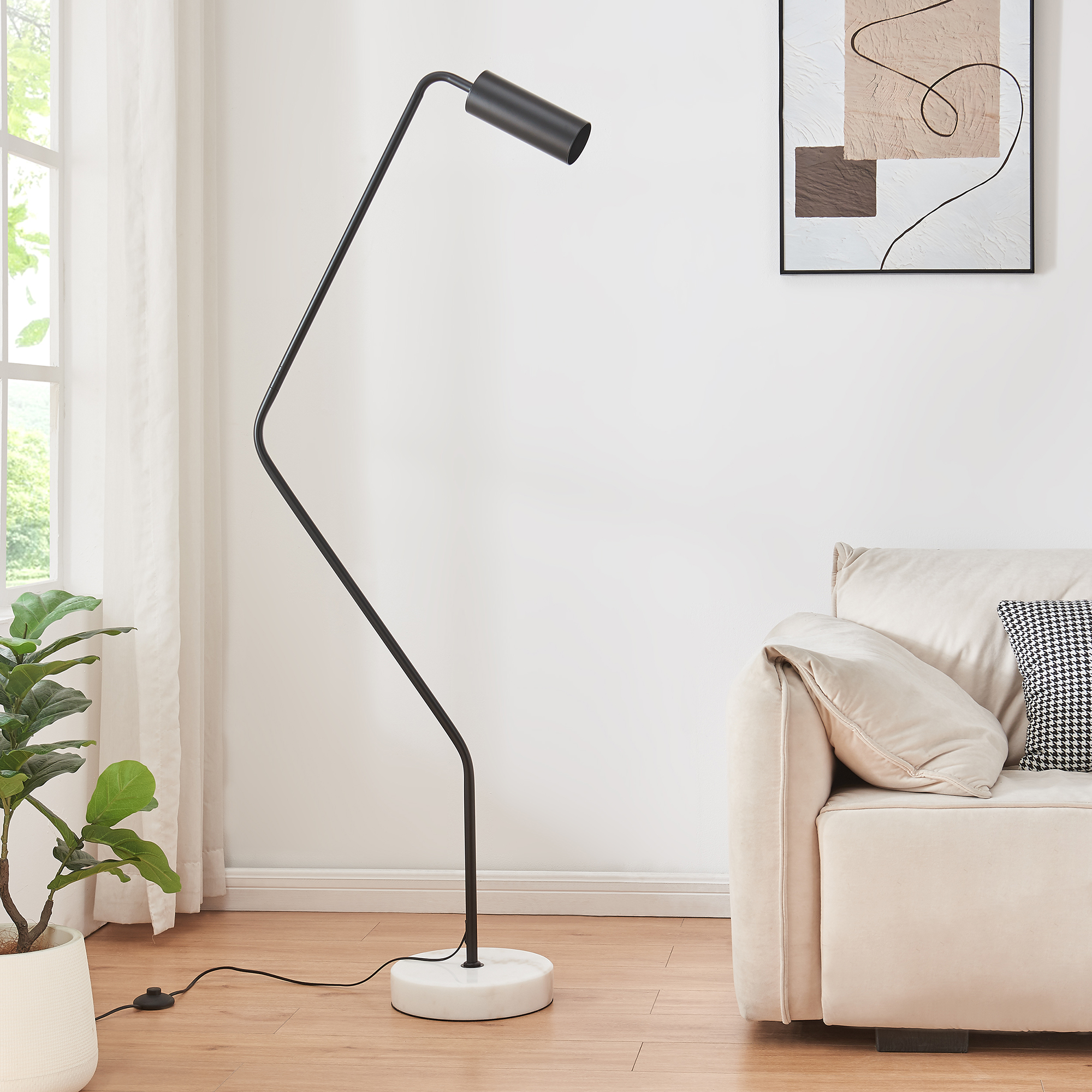Lampadar modern Vatka GU10 din metal negru cu bază din marmură albă