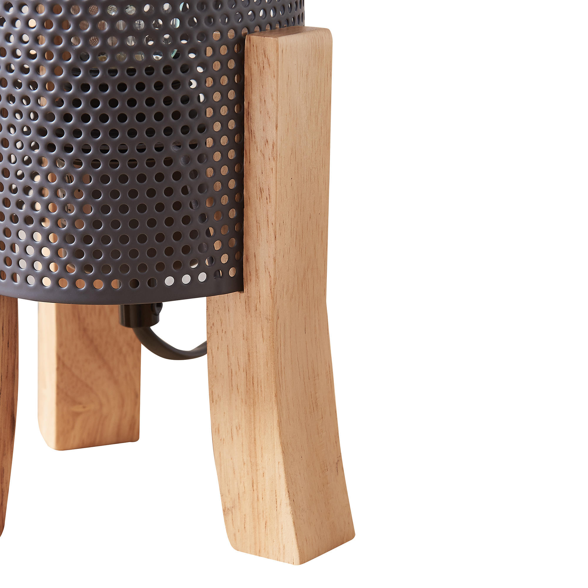 Lampă de masă Joelle gri cu suport din lemn și abajur metalic 30 cm