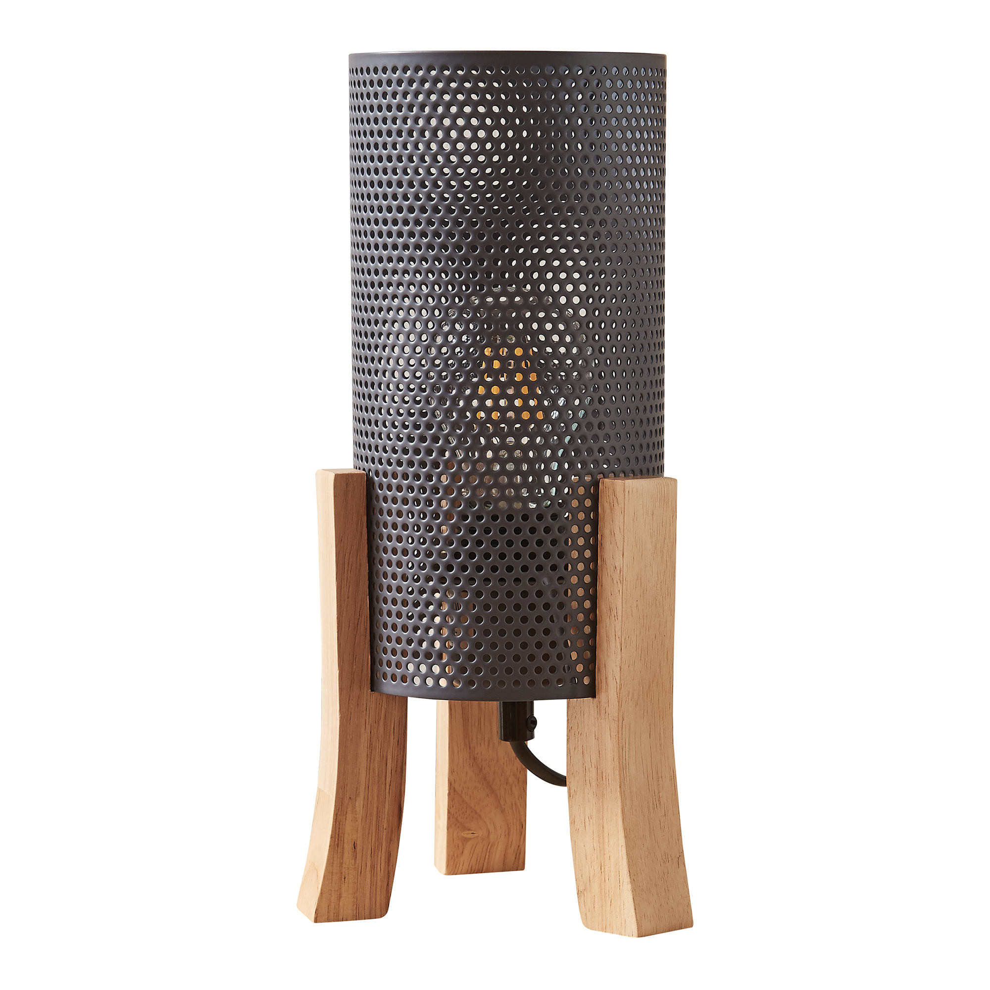 Lampă de masă Joelle gri cu suport din lemn și abajur metalic 30 cm