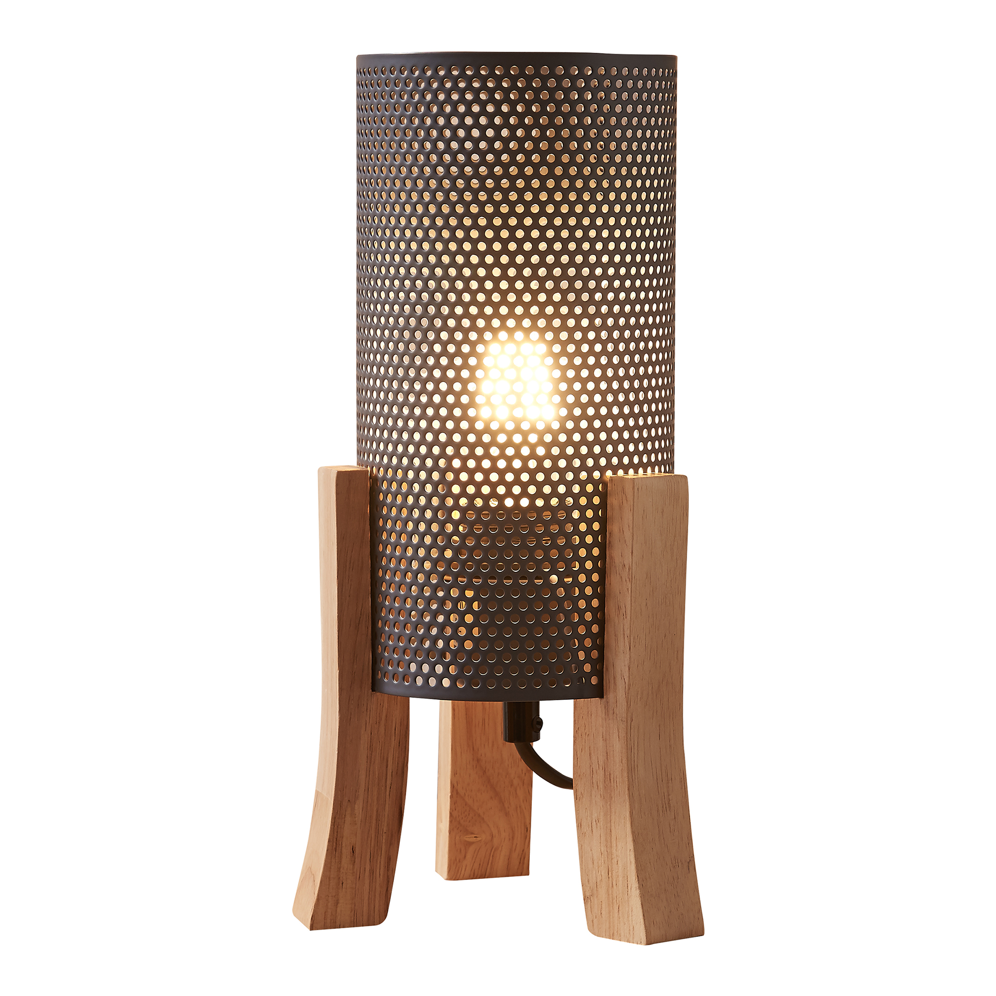 Lampă de masă Joelle gri cu suport din lemn și abajur metalic 30 cm